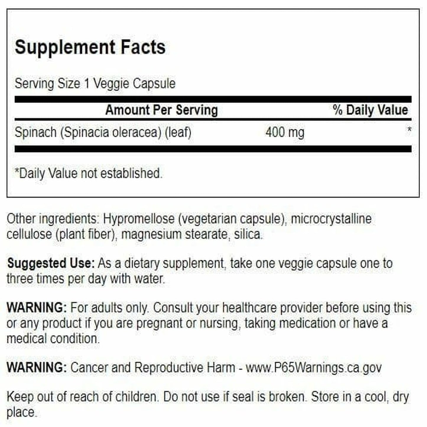 Swanson Full Spectrum Spinach Leaf 400 mg Capsules, 90 Count