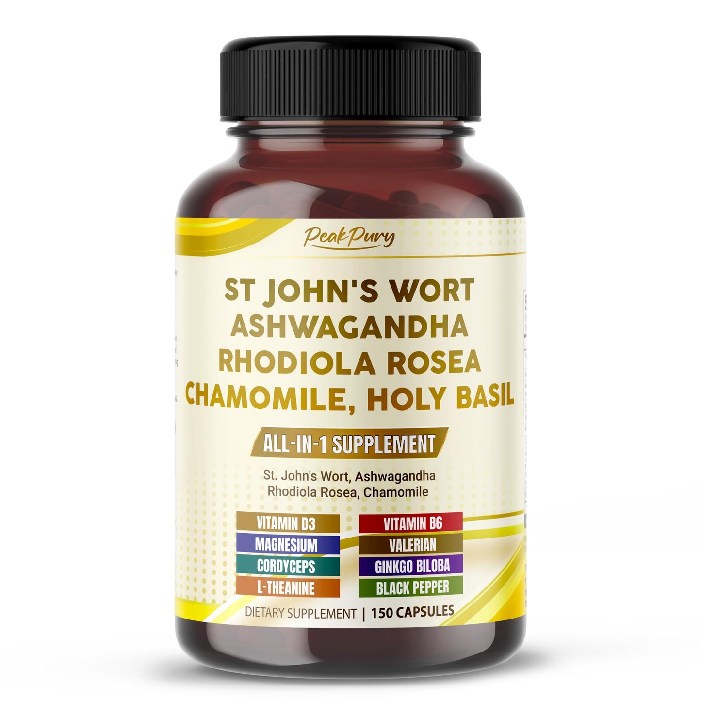 PEAKPURY St. John's Wort, Ashwagandha, Rhodiola Rosea & Chamomile Capsule, 150 Count