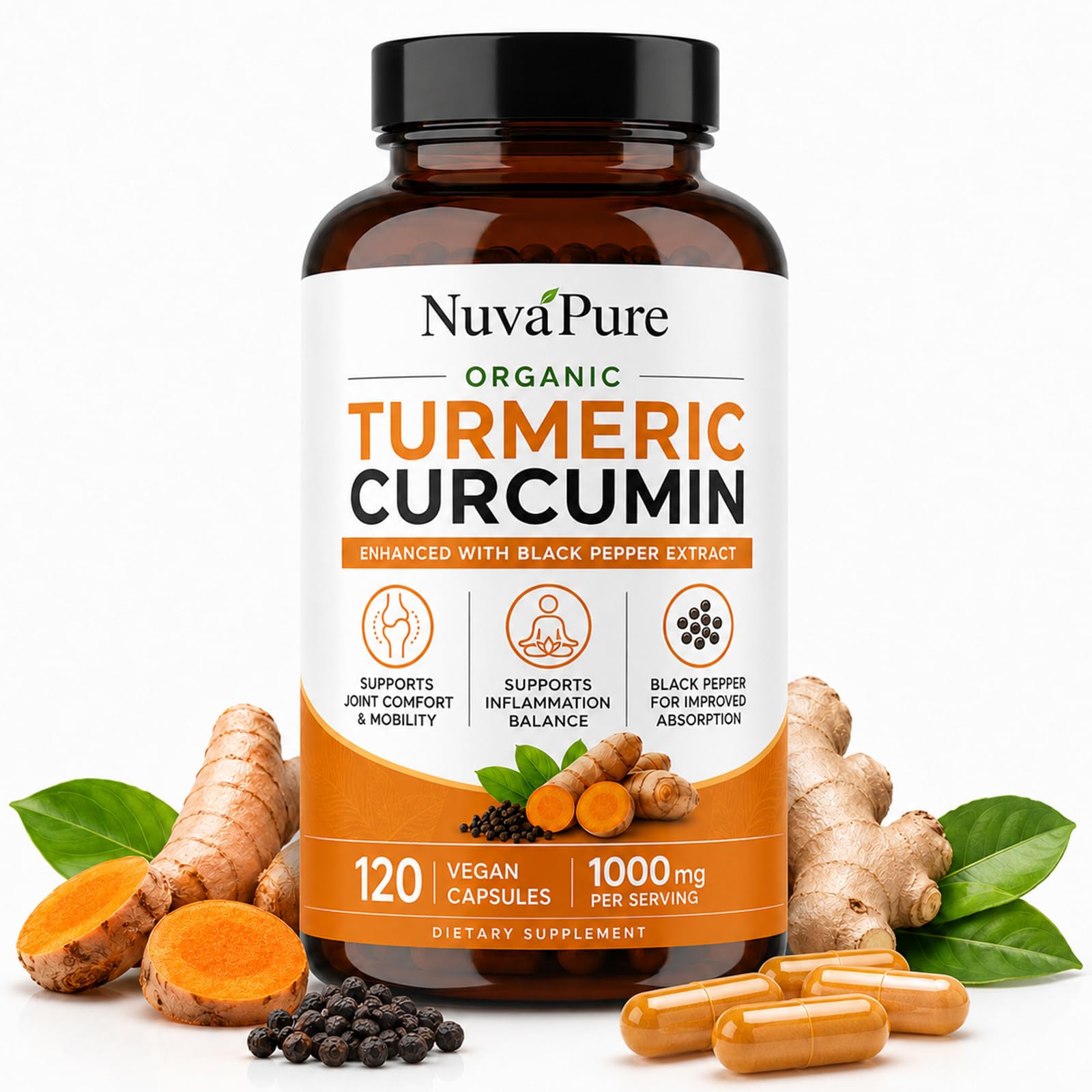 Renovia Oil Nuvapure Turmeric with Black Pepper Turmeric Curcuminoid Extract Supplement Enhanced Absorption Formula Daily Joint Wellness Support Softgel 1 Count