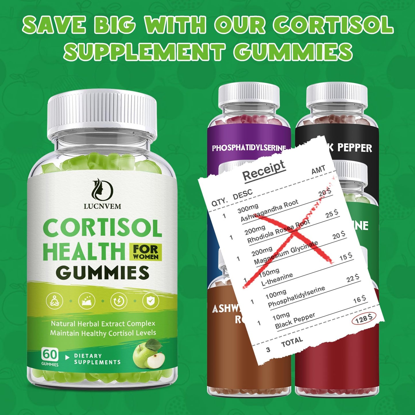 LUCNVEM Cortisol Supplements Gummies 120 Count