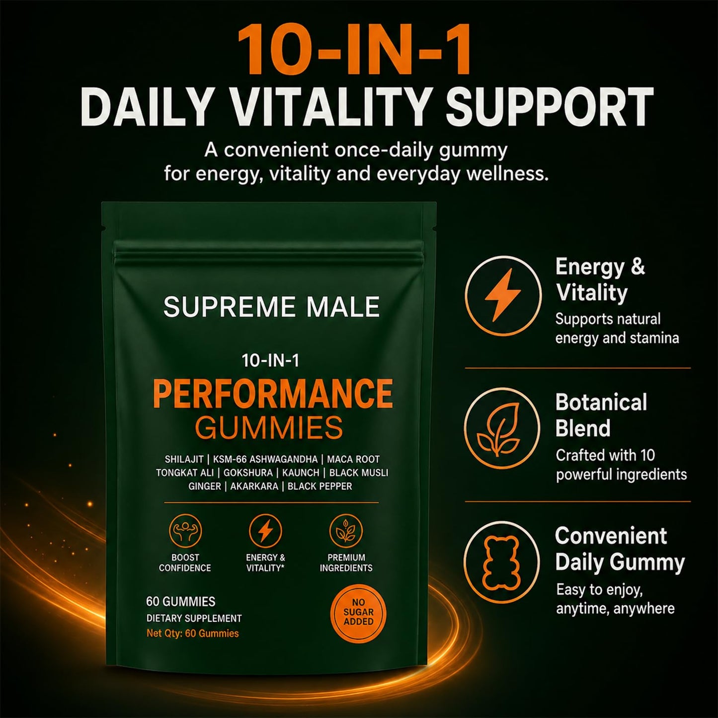 LUXEBARE Supreme Male 10 in 1 Alpha Gummies, 60 Count
