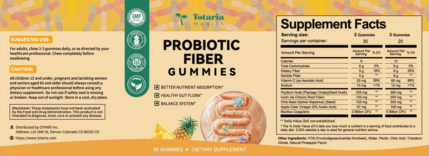 Totaria Probiotic Fiber Gummies Gummy 60 Count