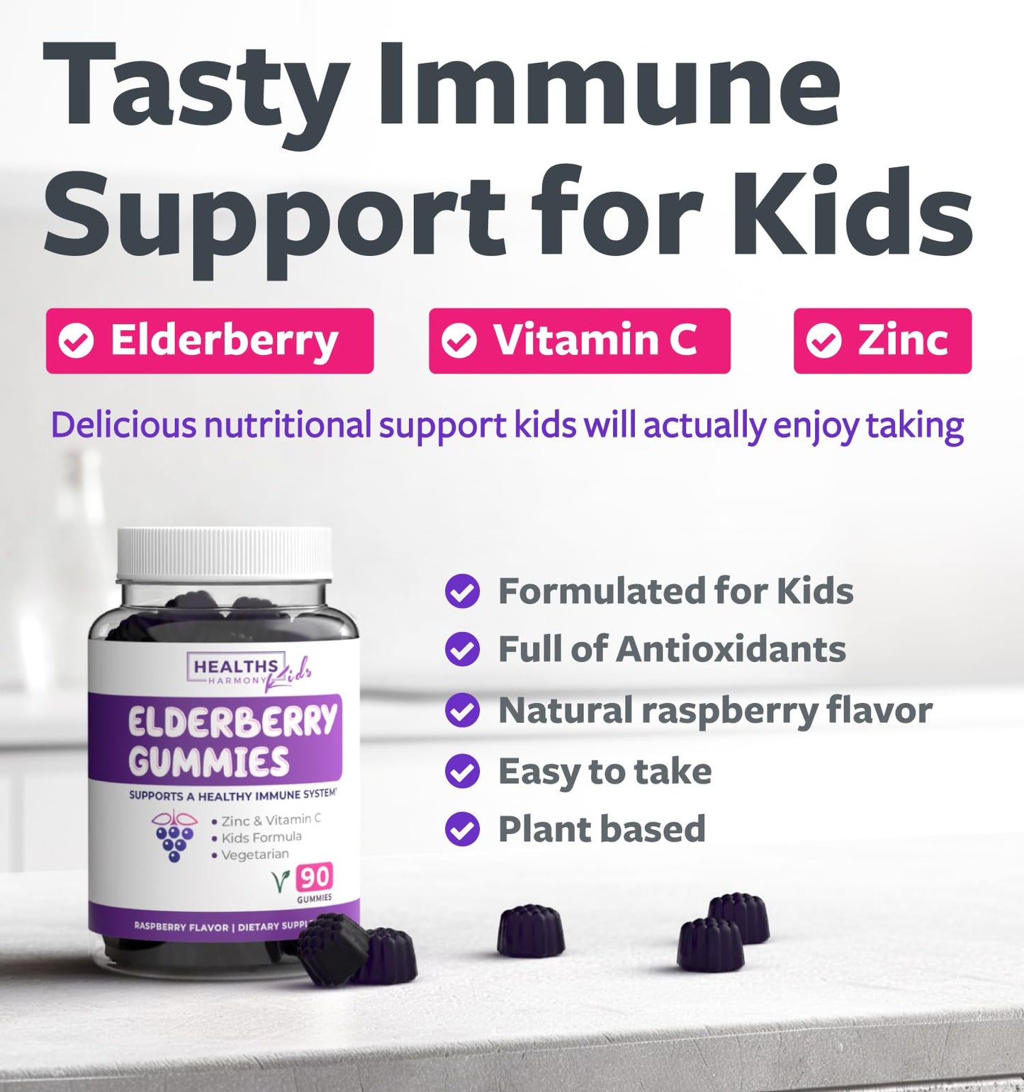 Healths Harmony Sambucus Elderberry Gummies for Kids Gummy 90 Count