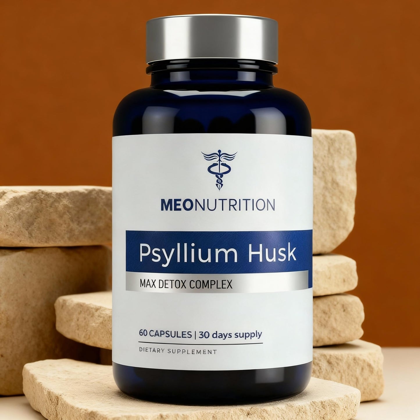 Meo Nutrition Psyllium Husk Capsules 1520mg - Max Detox Complex with Probiotics, Herbs & Fiber for Digestive Regularity & Gut Health Support, 60 Capsules