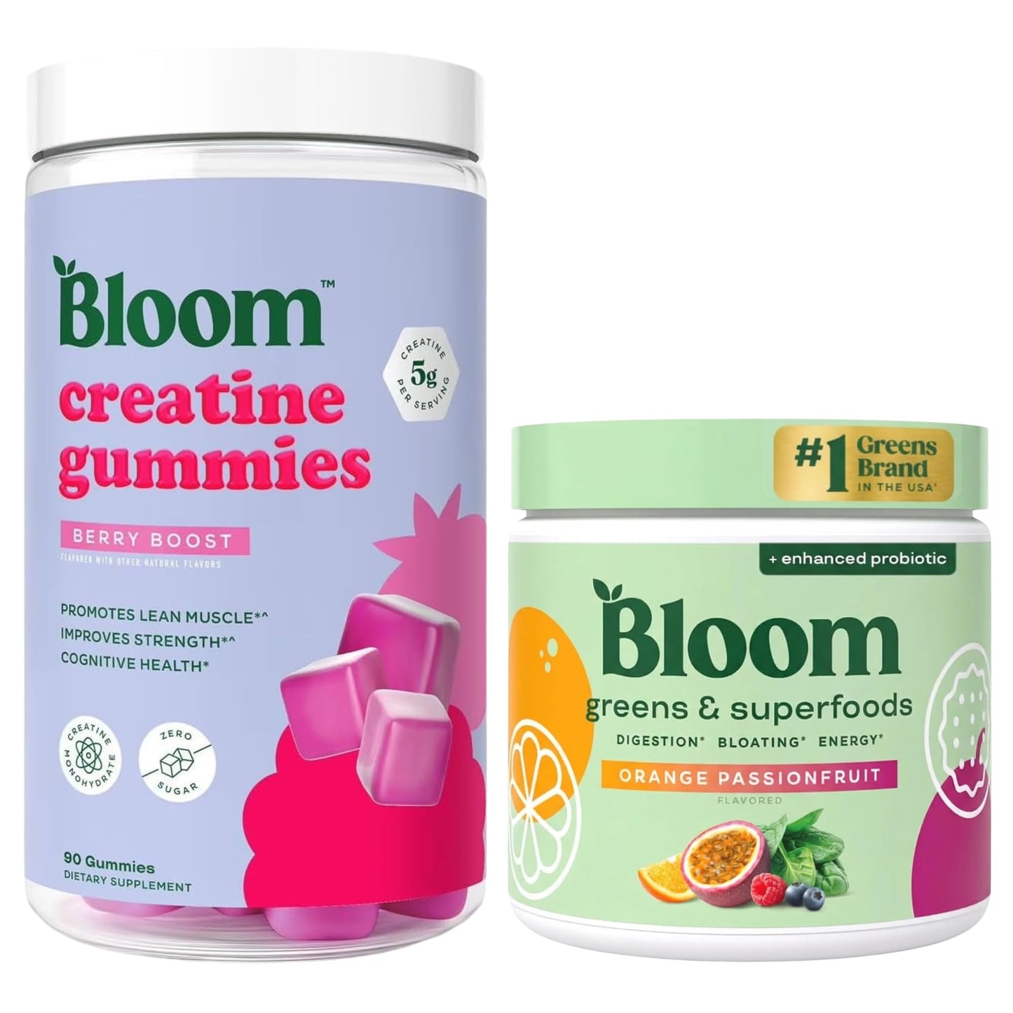 Bloom Nutrition Orange Passionfruit Greens and Creatine Gummies Bundle
