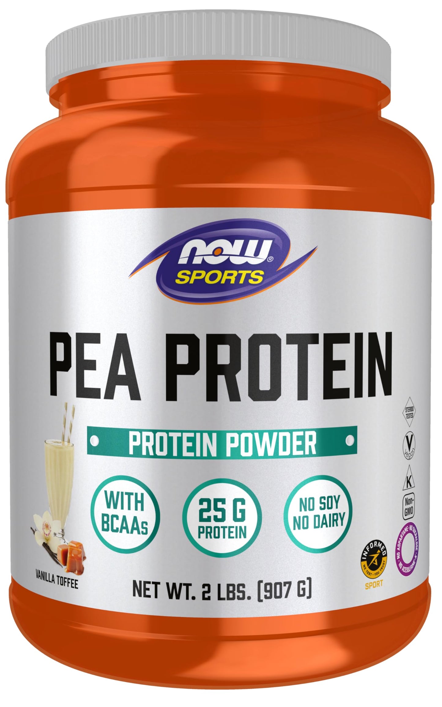 NOW Foods Pea Protein 25 g With BCAAs, Vanilla Toffee Powder, 32 Servings