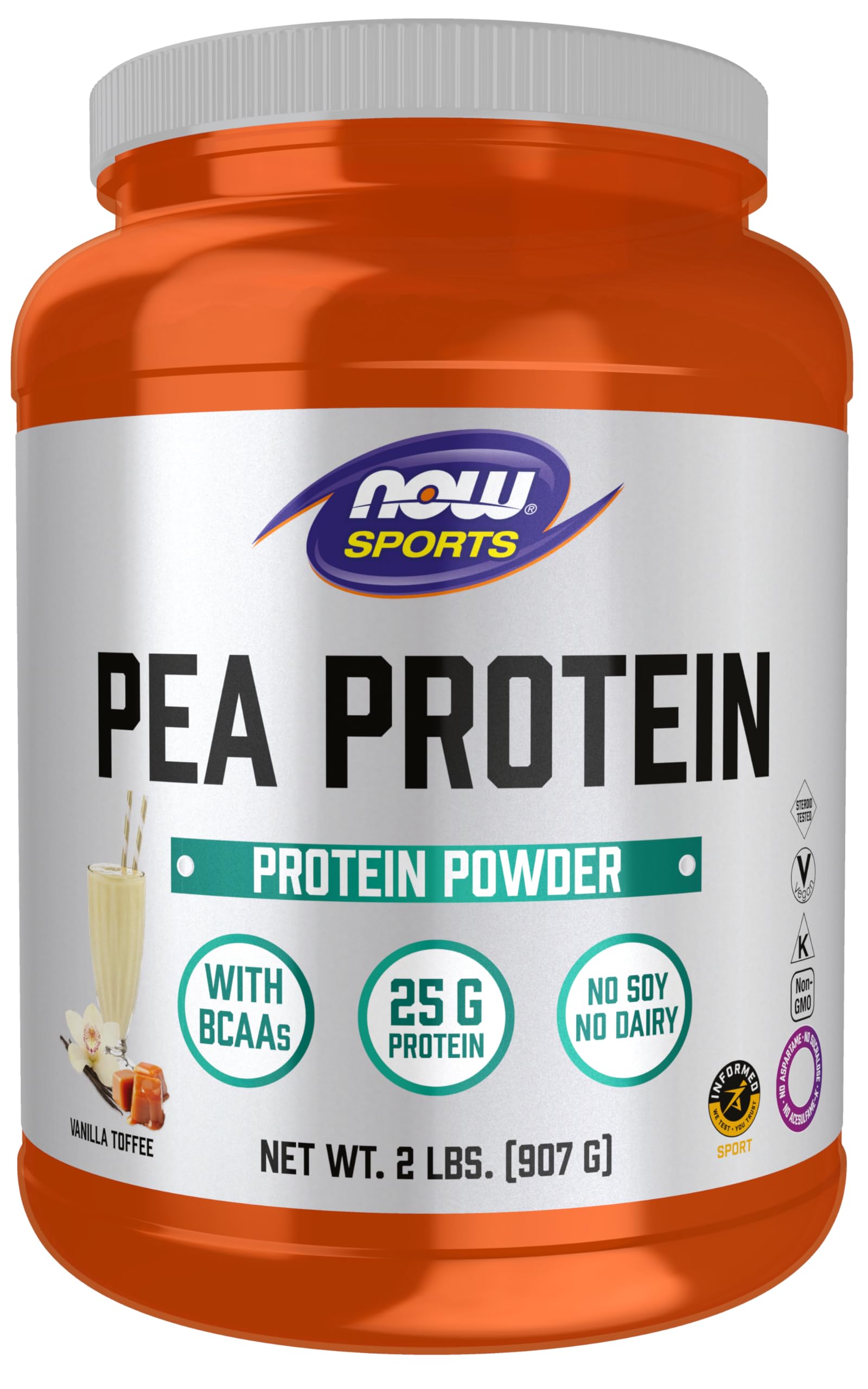 NOW Foods Pea Protein 25 g With BCAAs, Vanilla Toffee Powder, 32 Servings
