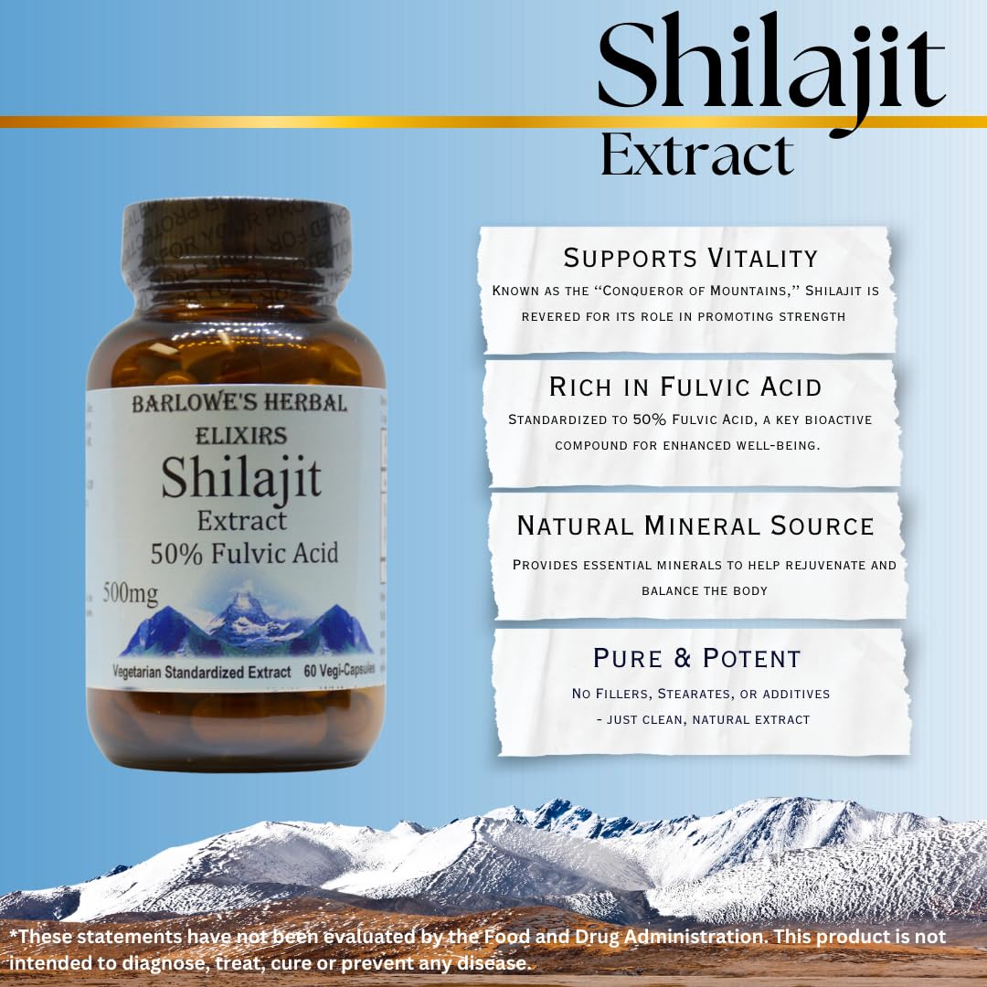 Barlowe's Herbal Elixirs Shilajit Extract Capsules, 60 Count