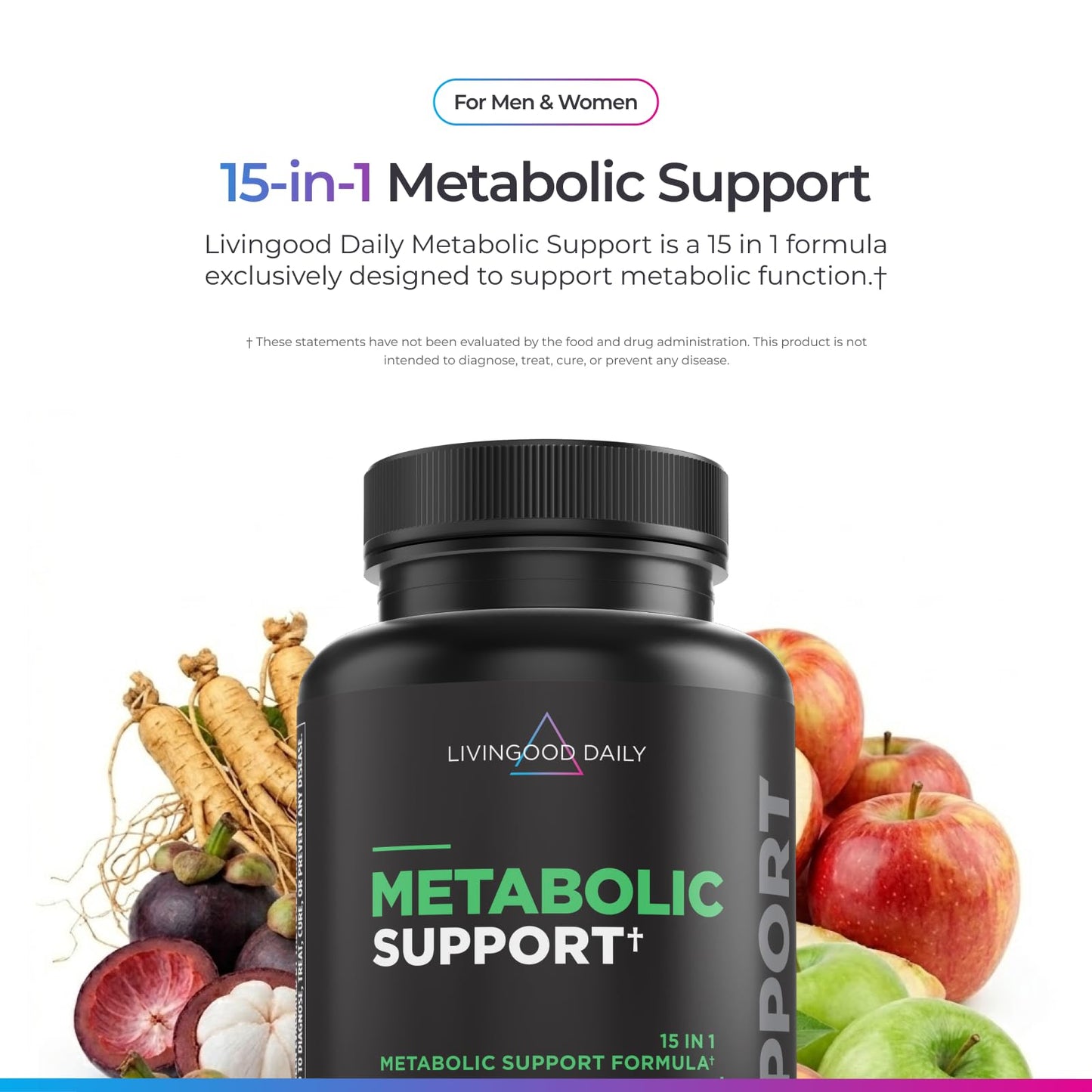 Livingood Daily Metabolism Booster for Women & Men, Metabolic Support, 120 Vegetarian Capsules