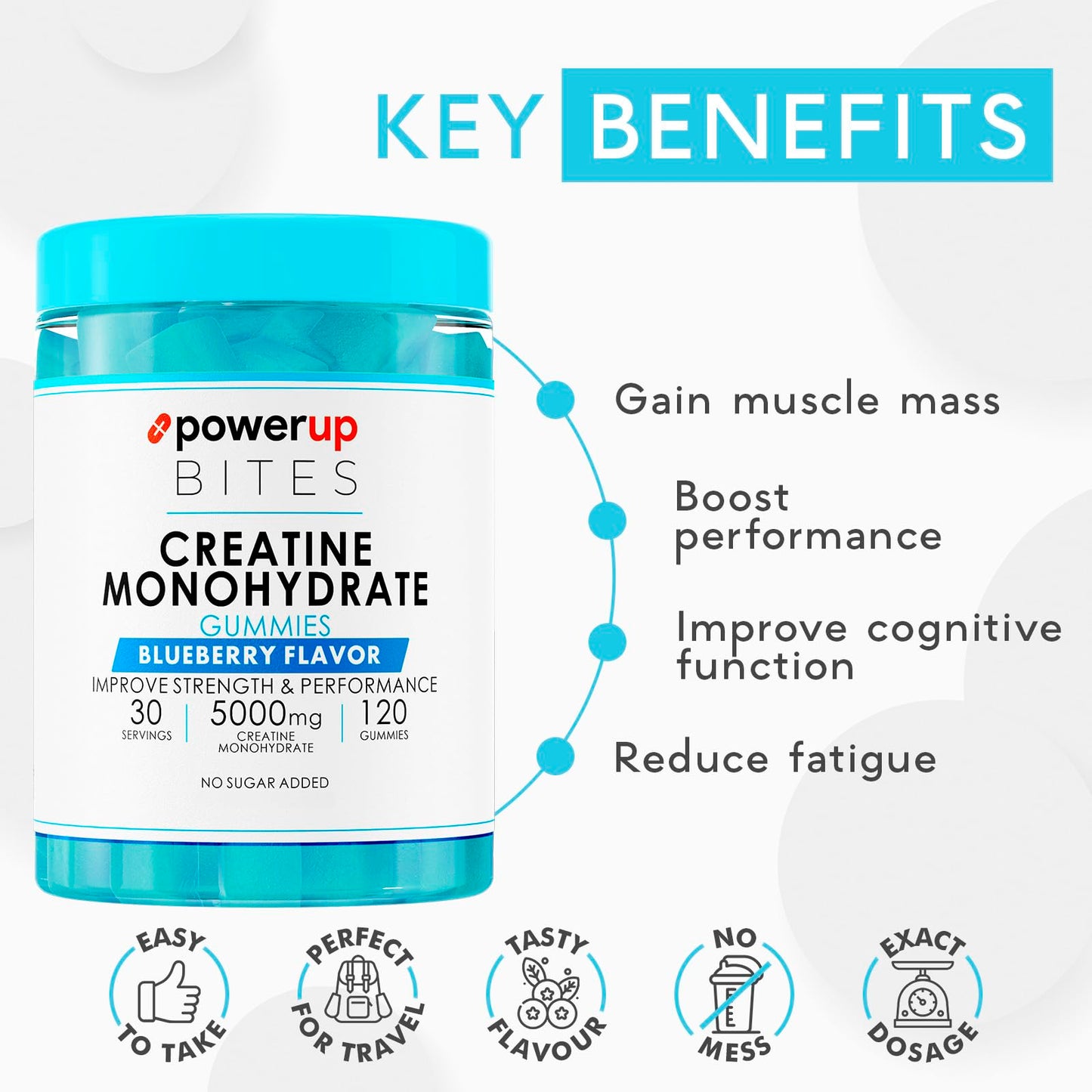 PowerUp Bites Creatine Monohydrate Gummies 120 Count