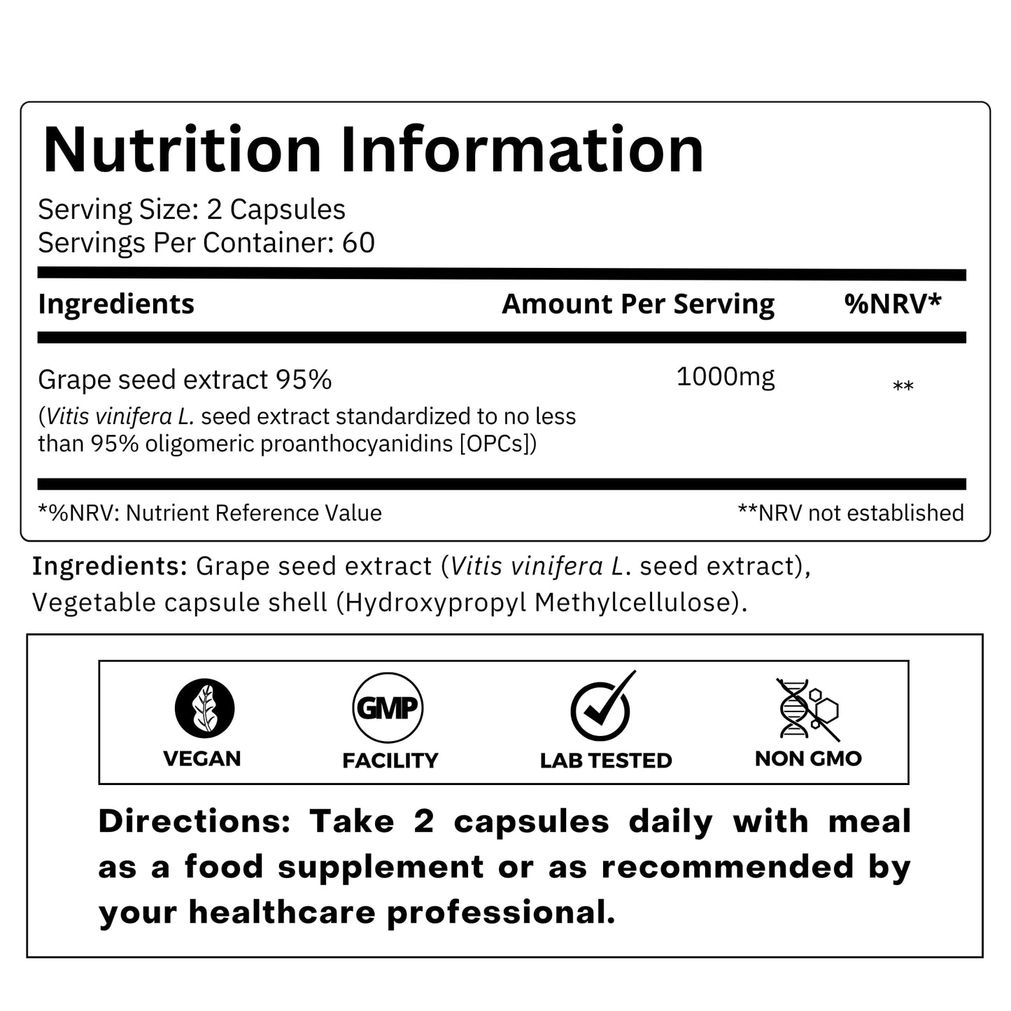FOLIUS LABS Grape Seed Extract 500mg - 95% OPCs Polyphenols - High Strength Grape Seed Supplement - Support Cardiovascular Health, 120 Capsules