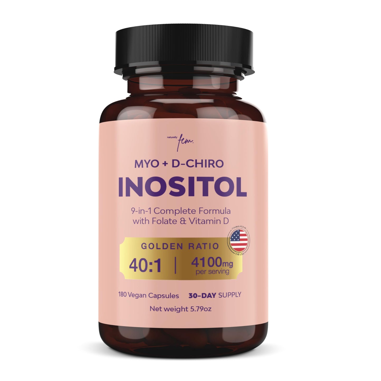 QSTA Myo-Inositol & D-Chiro Inositol Capsule for Women 4100mg (40:1 Ratio) - 9-in-1 Hormonal & Metabolic Support with Folate, Vitamin B6, B12, D3, Zinc & Chromium, 180 Count