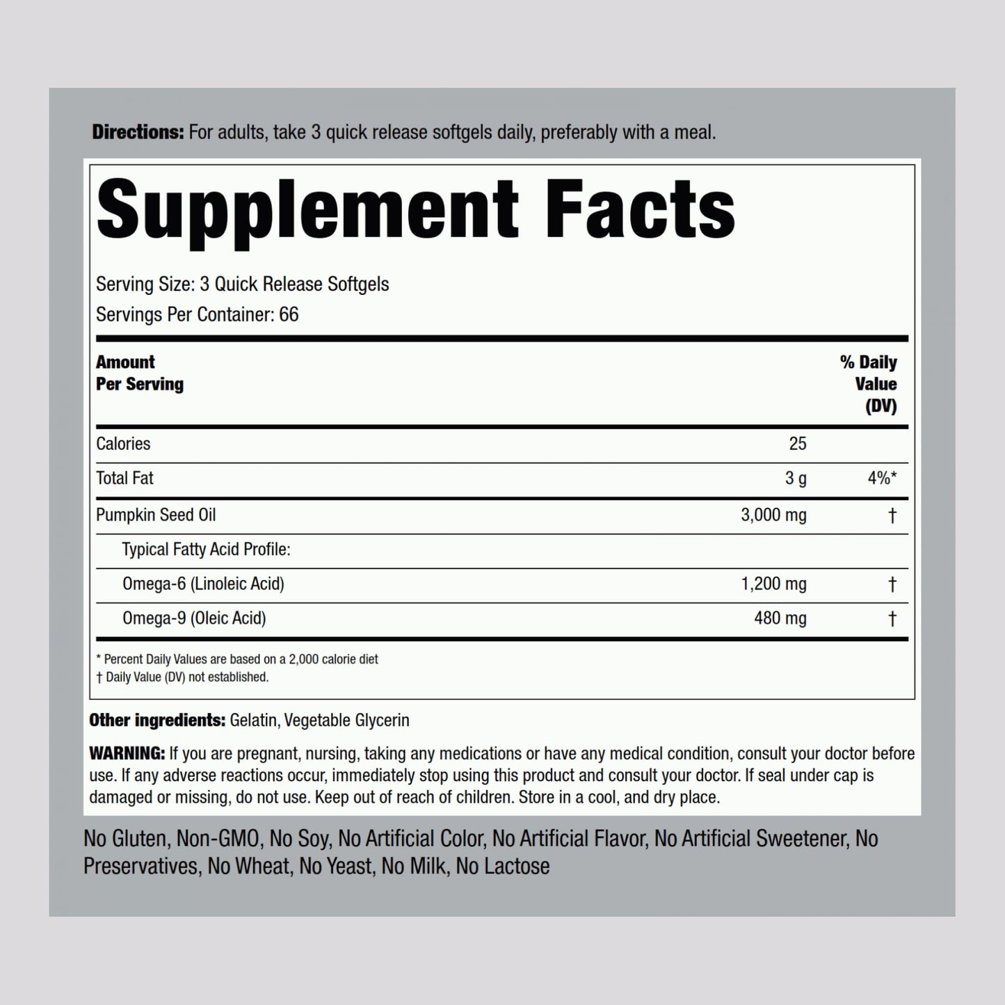 Piping Rock Pumpkin Seed Oil Softgel Capsules 200 Count