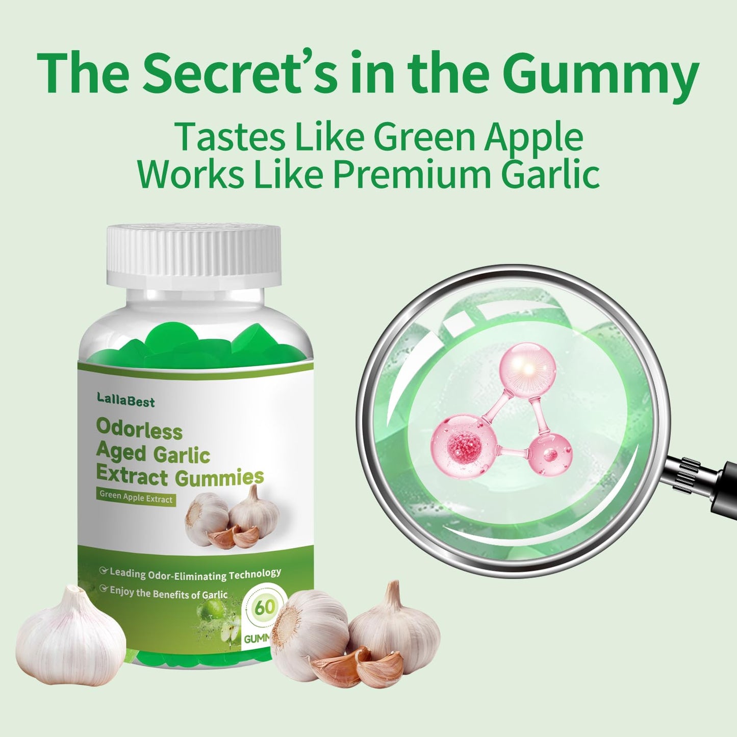 LallaBest Odorless Aged Garlic Extract Gummies, 60 Gummies