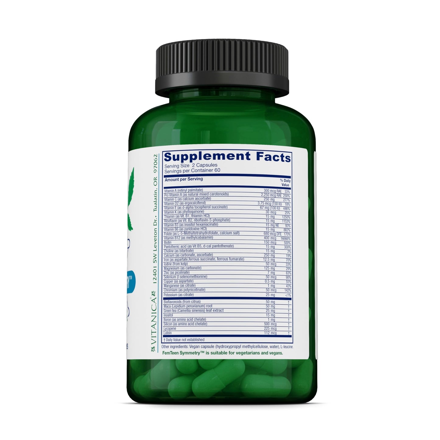 Vitanica FemTeen Symmetry Daily Multivitamin Capsules, 120 Count
