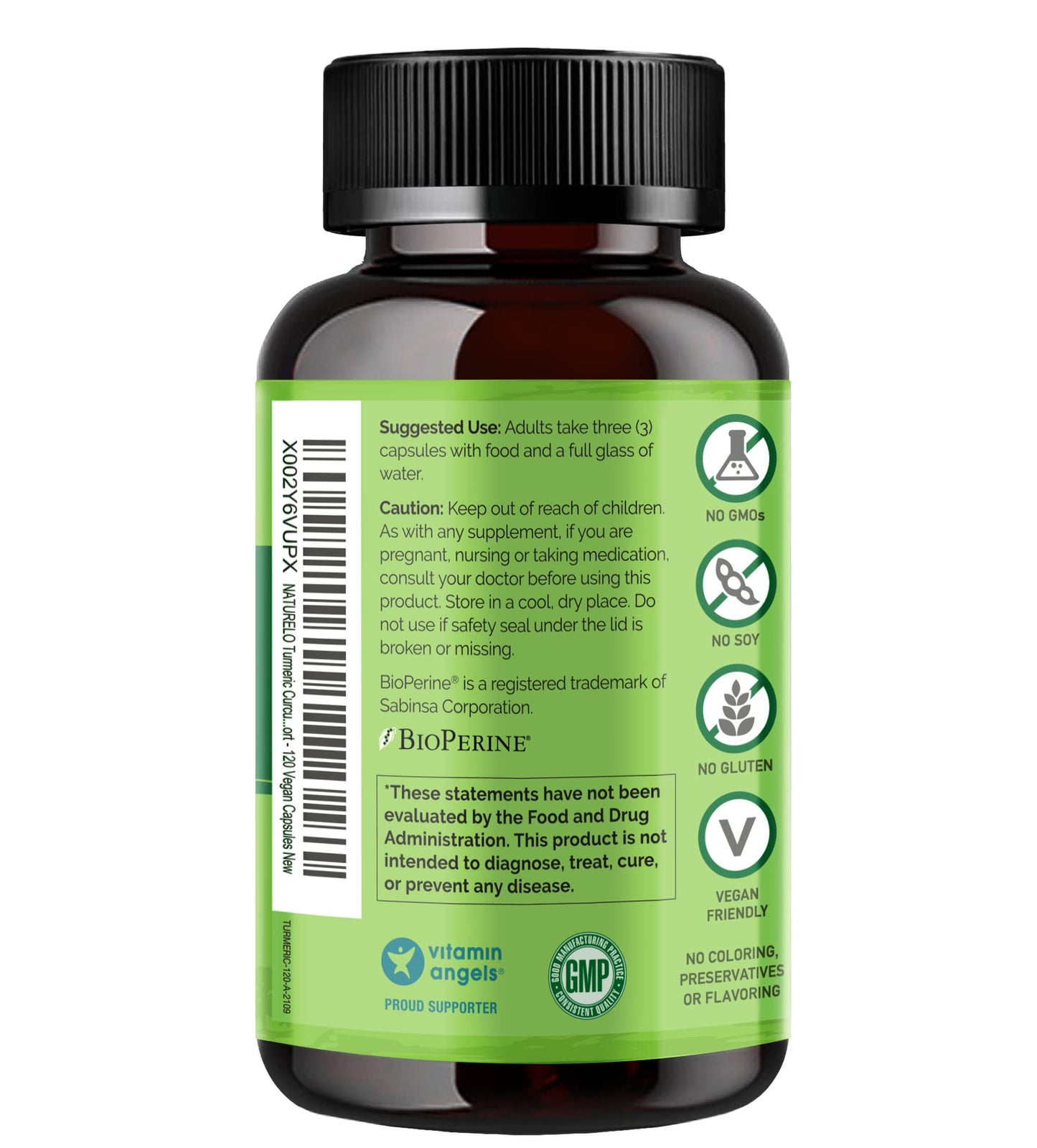 NATURELO Turmeric Curcumin, Plant Based Joint Support, Magnesium Glycinate, 200 mg Magnesium - Gluten Free, Non-GMO, 120 Capsules