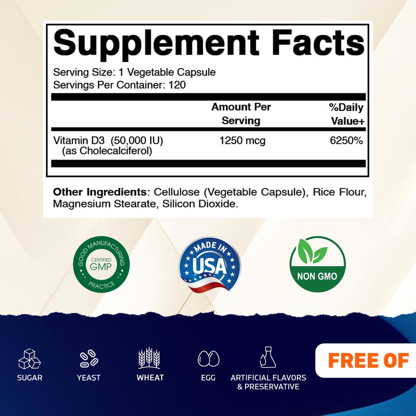 Vitamatic Vitamin D3 50,000 IU Capsule, 120 Veggie Capsules
