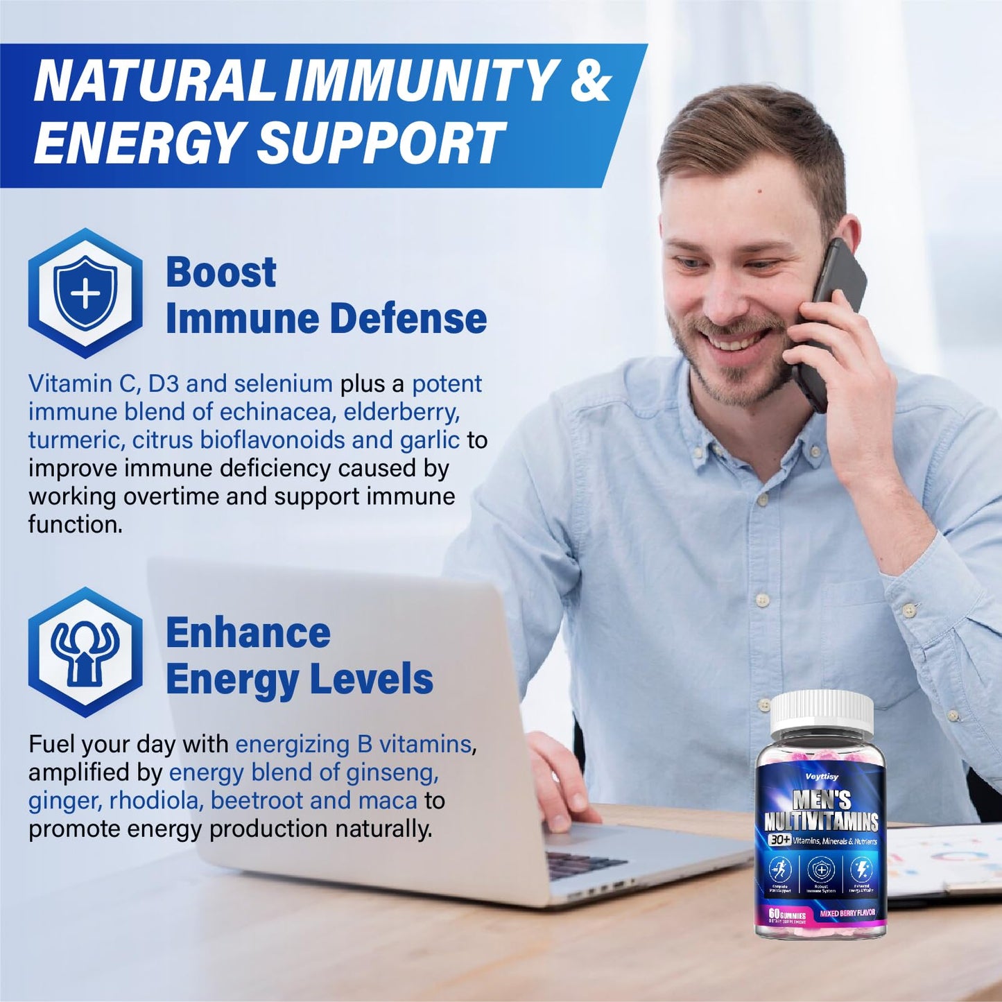 Veyttisy Methylated Multivitamin Gummies for Men, 60 Count