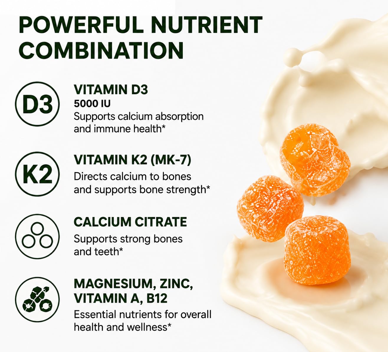 ELV Naturals D3 + K2 Gummies Vitamin D3 10000 IU with K2 MK-7, 60 Gummies