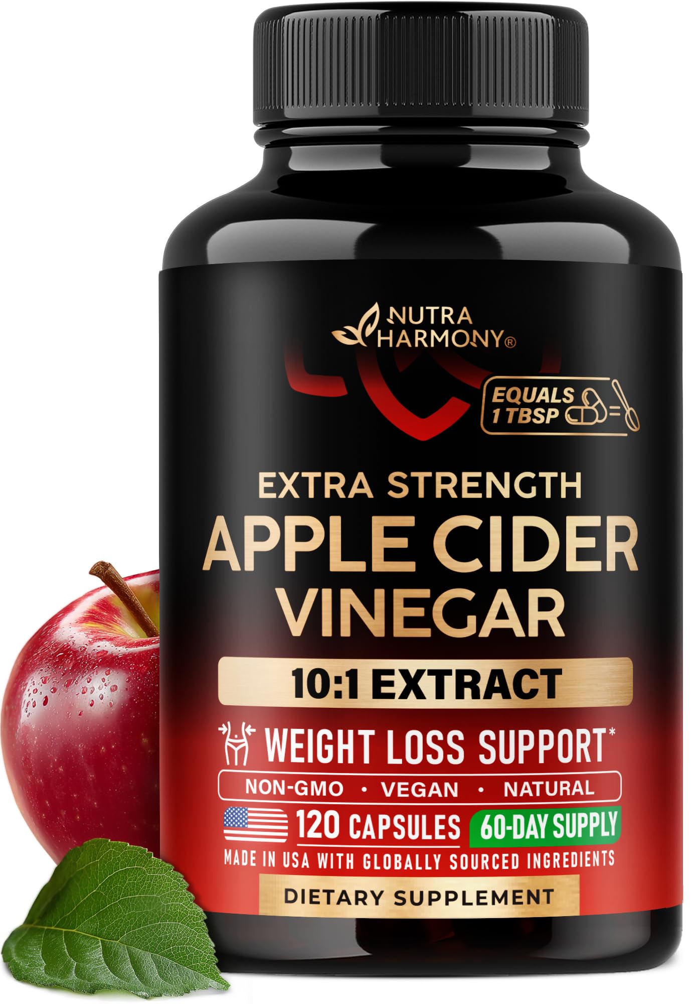 NutraHarmony Pure Apple Cider Vinegar Capsules, 120 Count