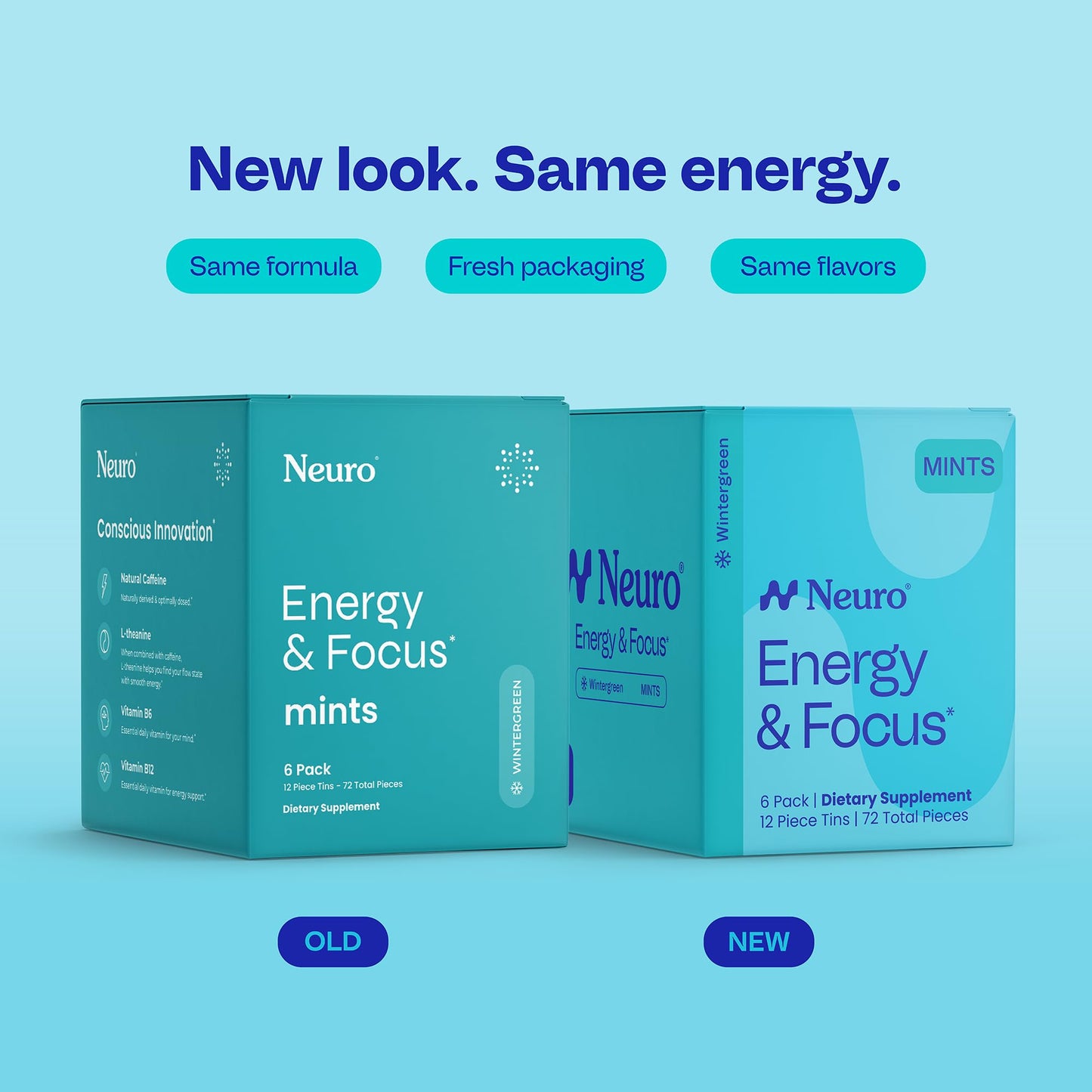 Neuro Energy & Focus Mints Chewable Wintergreen 12 Count (Pack of 6)