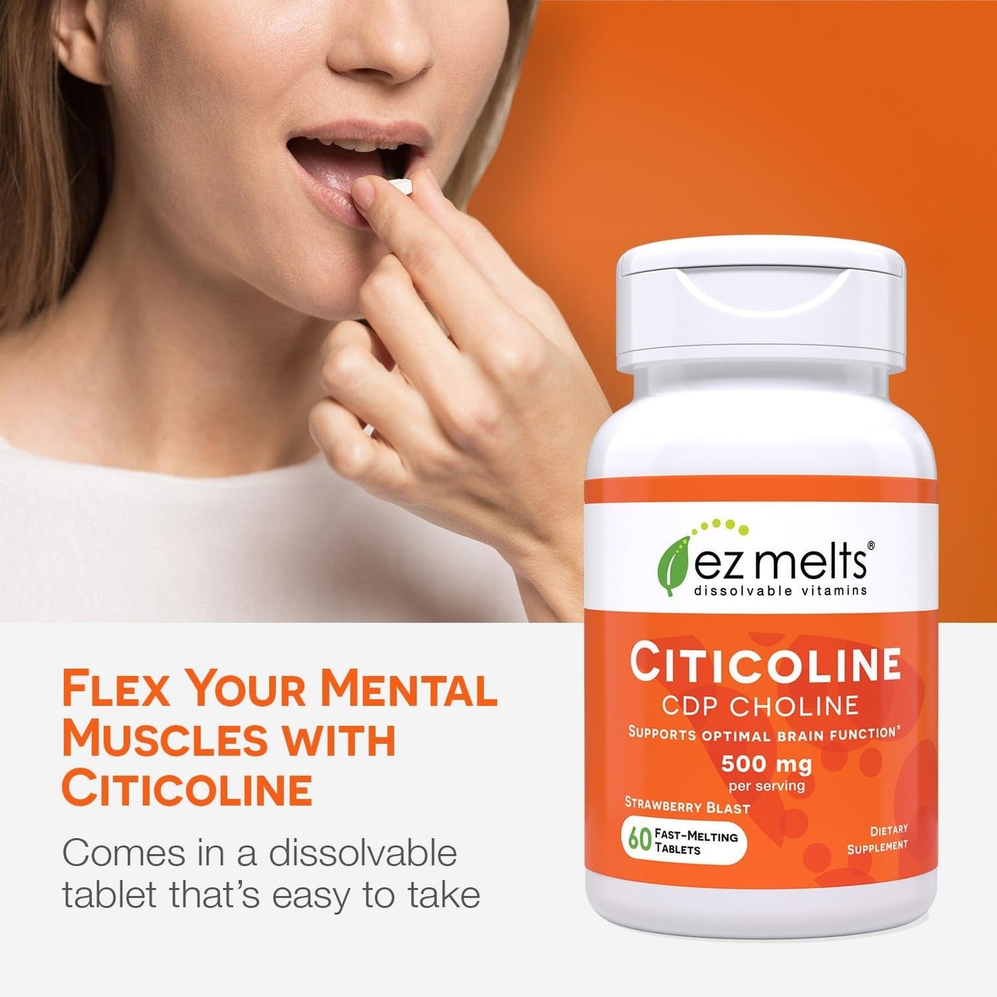 EZ Melts Citicoline Brain Health & Memory Support Supplement Tablets, 120 Count