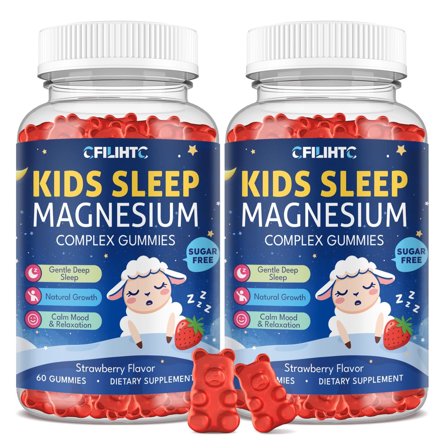 CFILIHTC Magnesium Gummies for Kids, Magnesium Glycinate Gummies with Chamomile, Lemon Balm, Calcium, Vitamin B6, D3 for Kids & Adults Sleep, Growth, Calm & Relaxation, Sugar Free, Strawberry Flavor, 120 Gummies