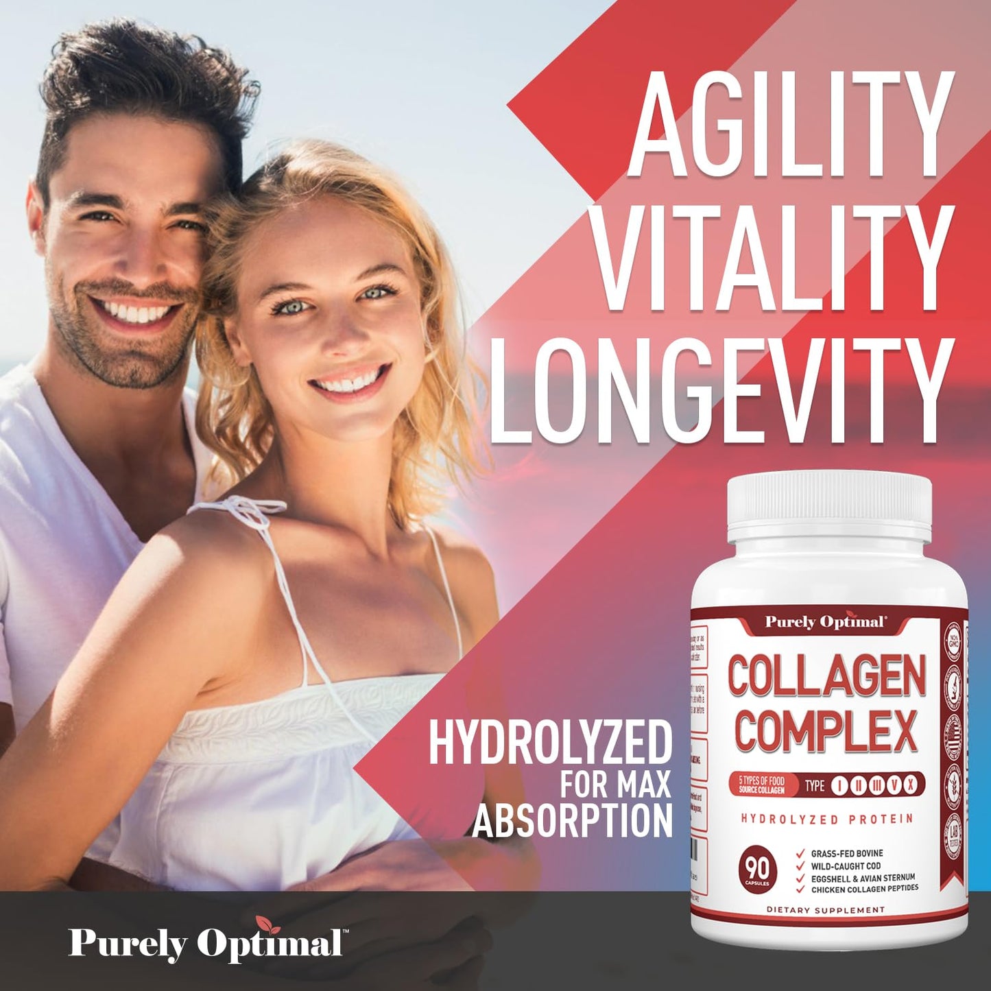 Purely Optimal Premium Multi Collagen Peptides Capsules, 90 Capsules