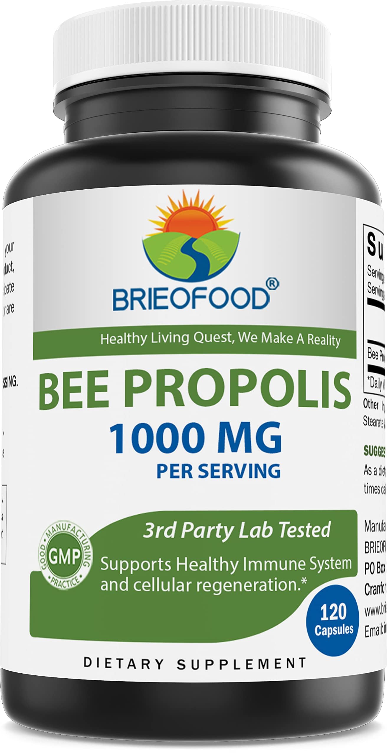 Brieofood Bee Propolis 1000mg per Serving, 120 Capsules