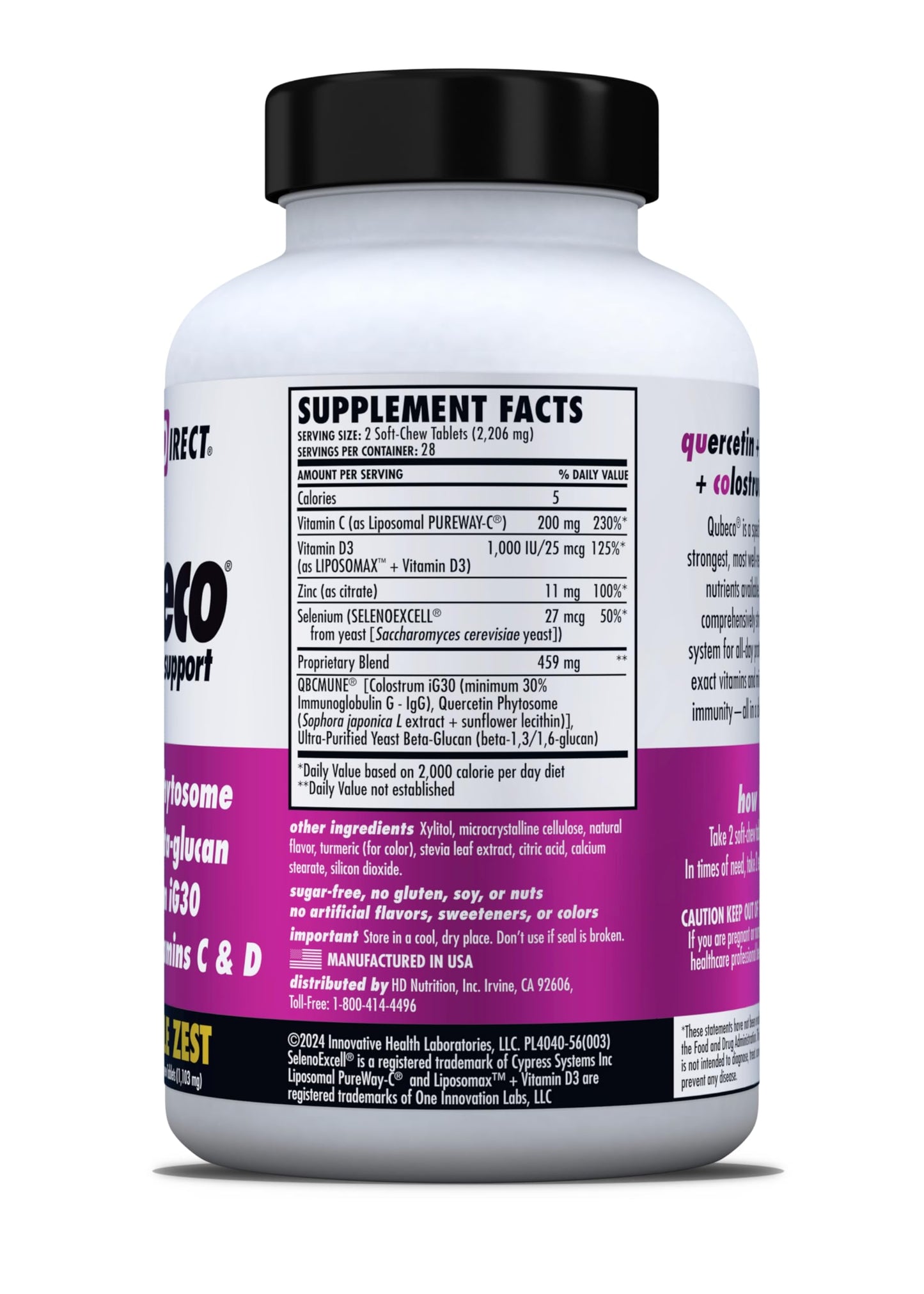 HEALTH DIRECT Qubeco Immune Support with Vitamin D3, Liposomal Vitamin C, Quercetin, Beta-Glucan, Colostrum, Zinc, Selenium Tablet, 56-Count