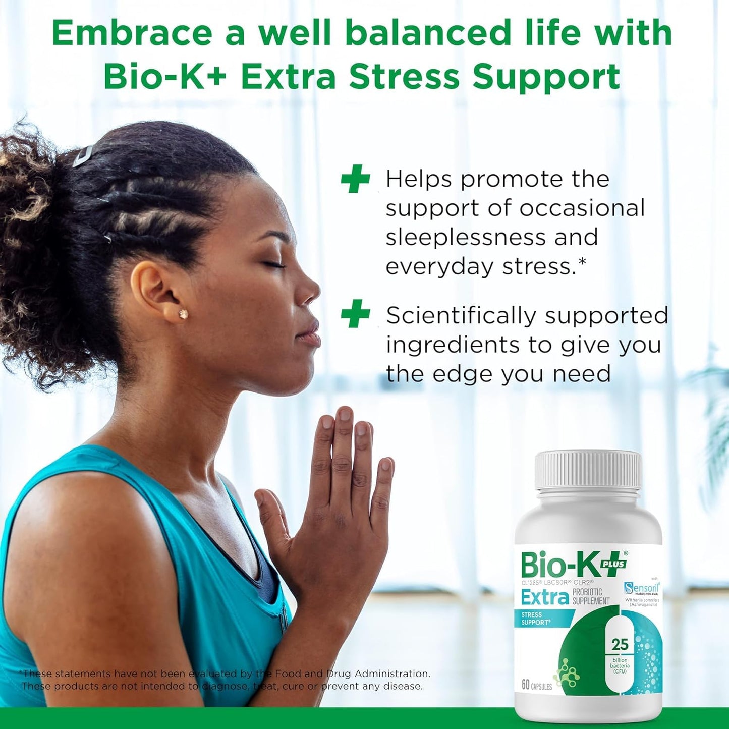 Bio-K Plus Probiotic for Stress Support with Sensoril® Ashwagandha Capsule, 60 Capsules