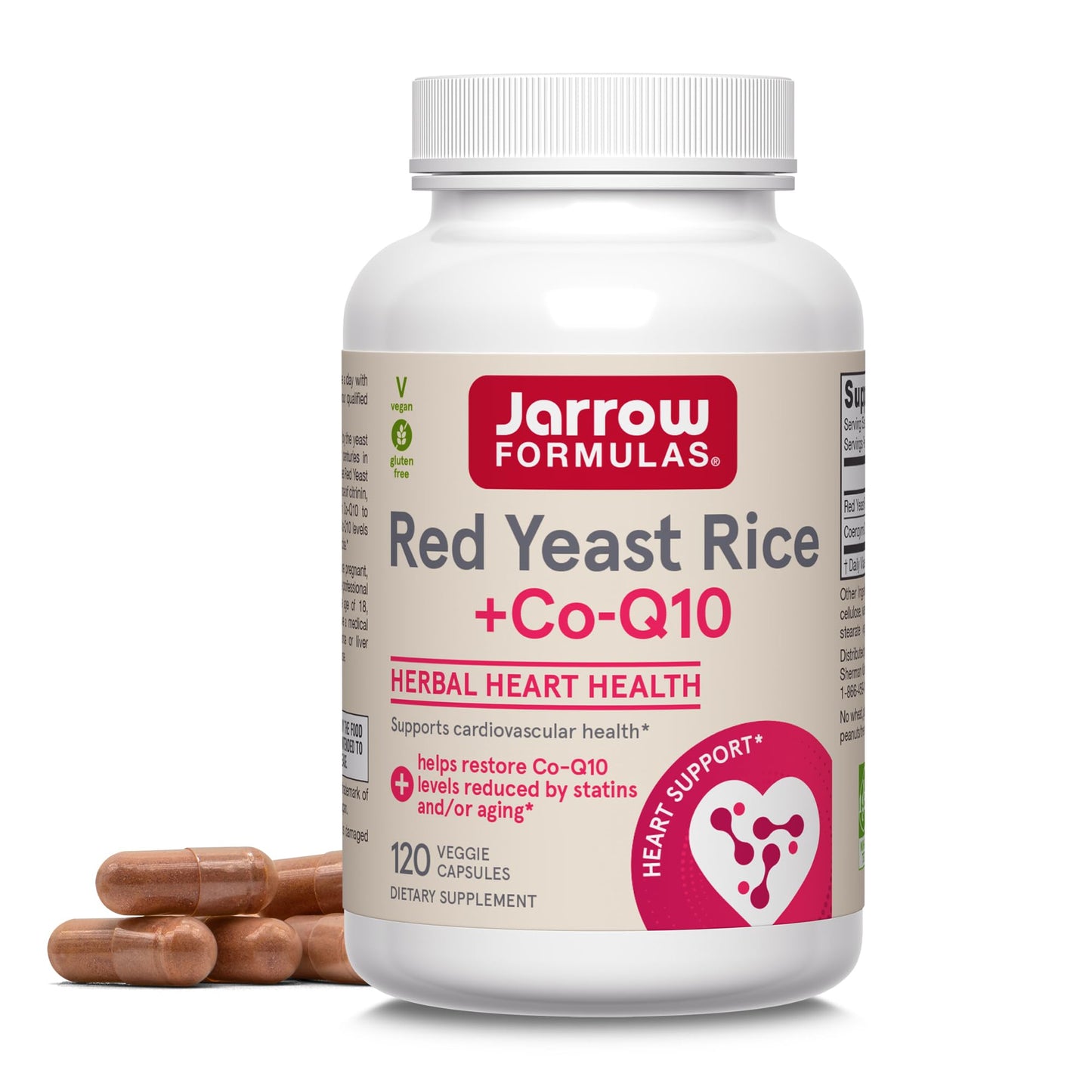 Jarrow Formulas Red Yeast Rice 1200 mg & CoQ10 100 mg Capsule, 120 Veggie Caps