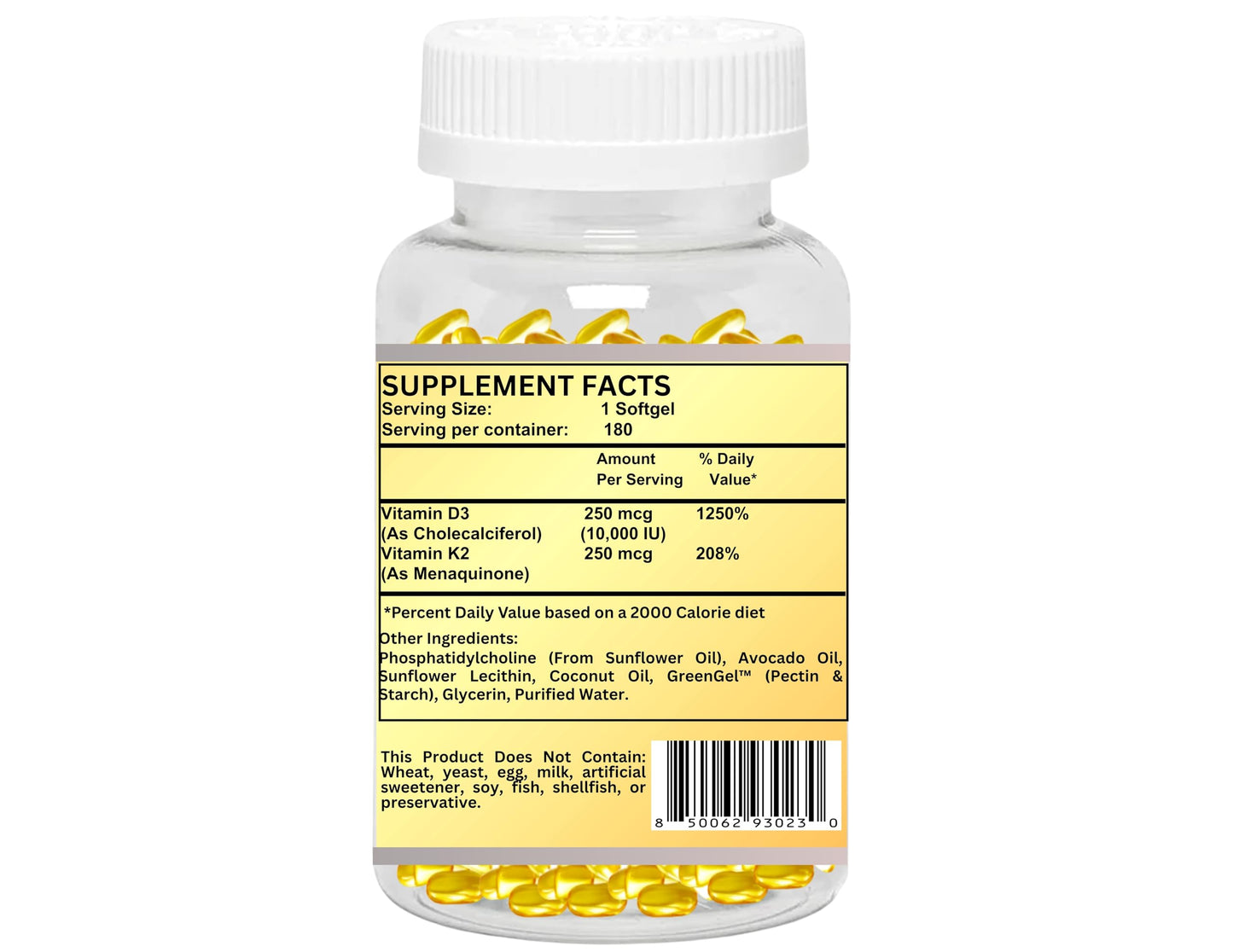 Nikoni Liposomal Vitamin D3 10000 IU & Vitamin K2 (MK-7) 250 mcg Softgels, 180 Count