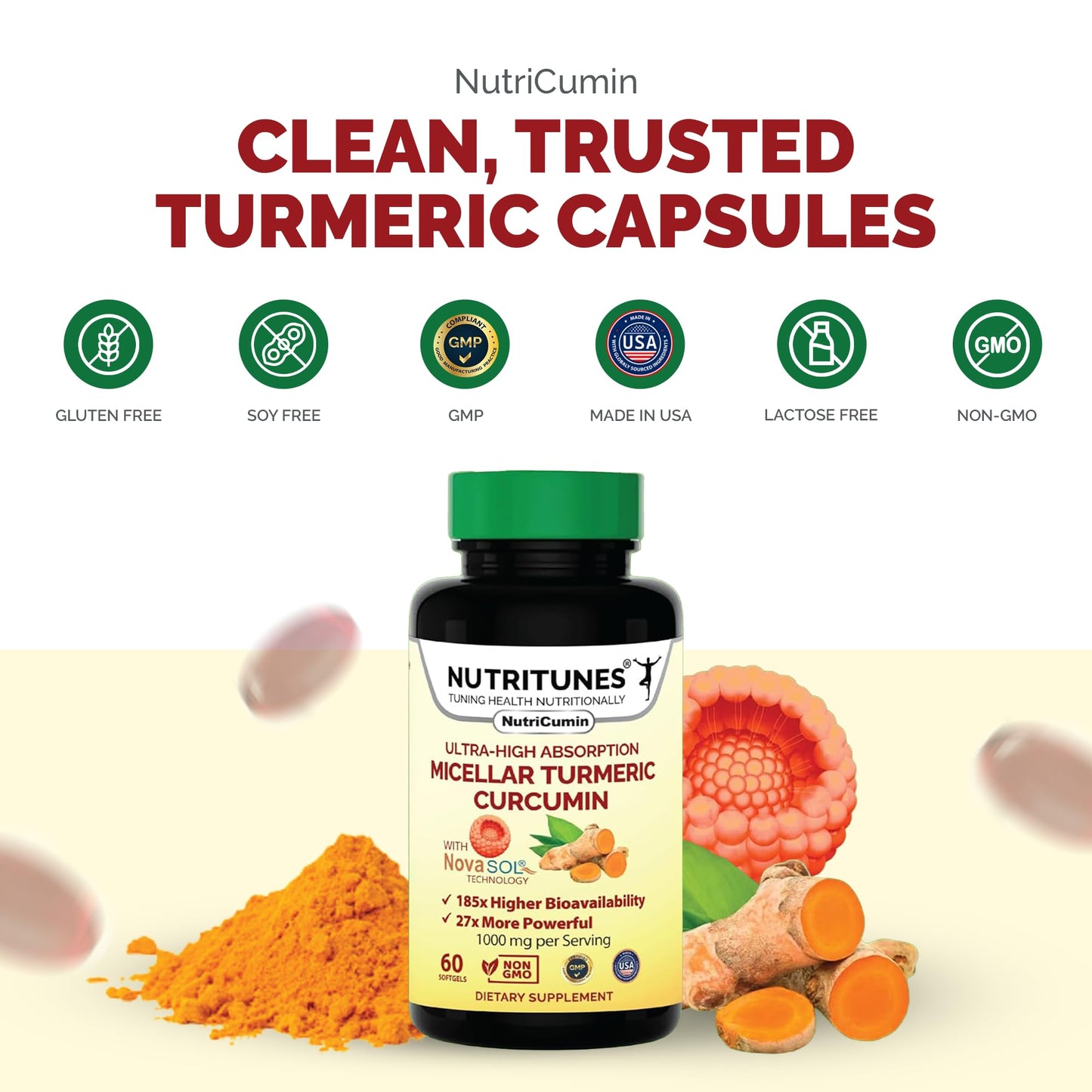 Nutritunes NutriCumin NovaSOL Turmeric Curcumin Softgel 60