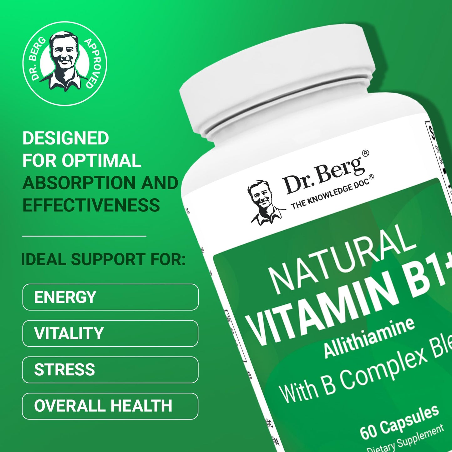 Dr. Berg Nutritionals Vitamin B1 B6 B12 Complex Allithiamine 60 Capsules