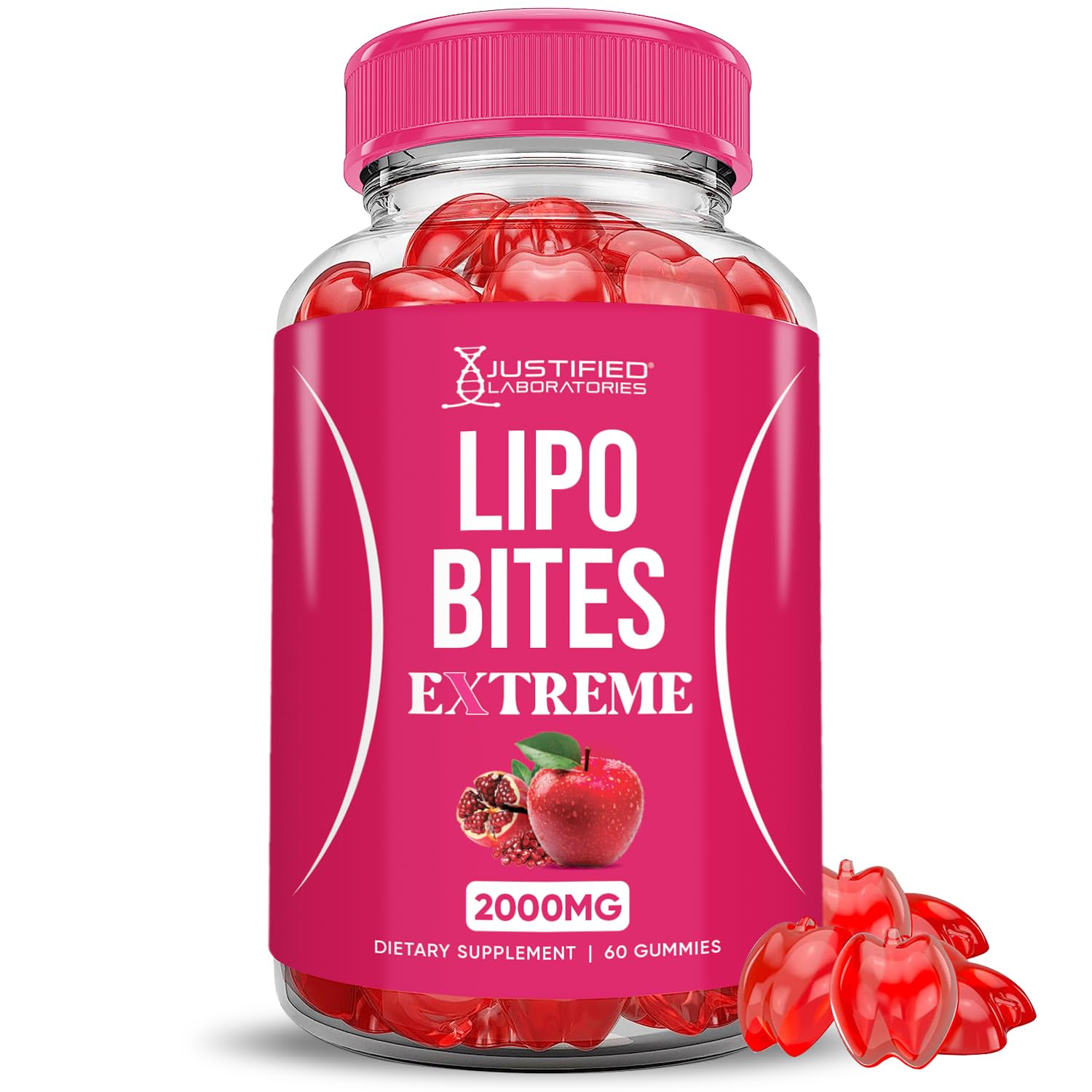 Justified Laboratories Lipo Bites ACV Gummies Extreme 2000MG Formula, Apple Cider Vinegar Chewies with Pomegranate Beet Juice Powder, B12, Vegan, Non-GMO, 60 Gummies