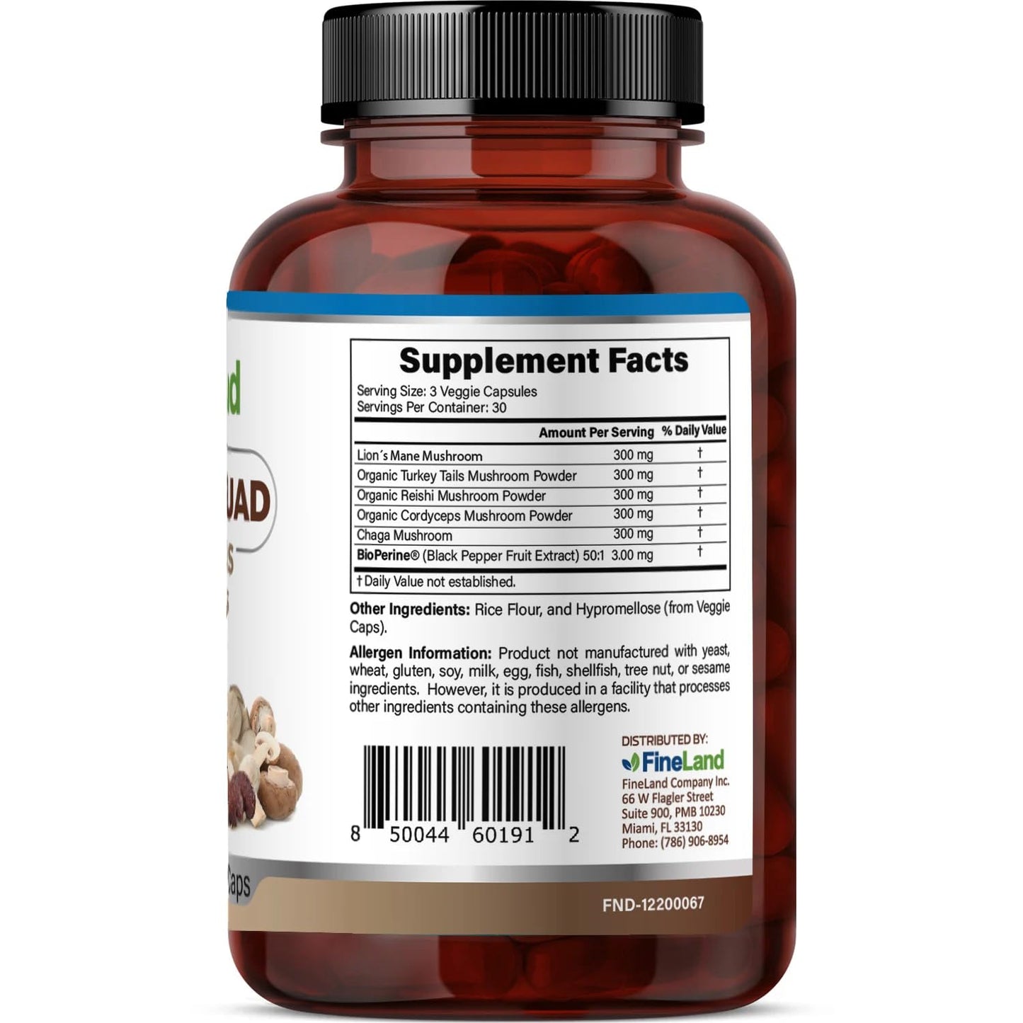FineLand Shroom Squad 5-Mushroom Master Blend Capsules, 90 Count