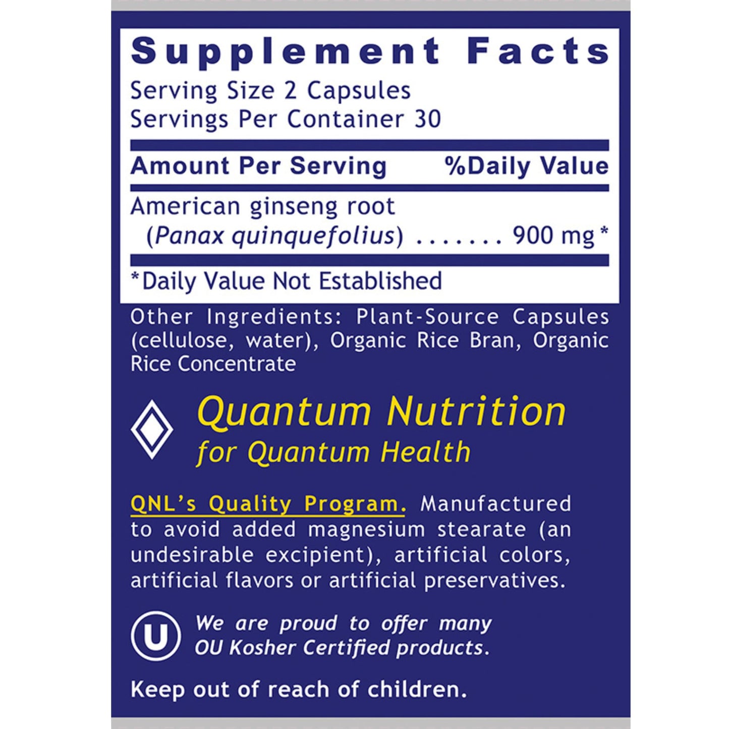 Quantum Nutrition American Ginseng Supplement Capsule, 60 Count