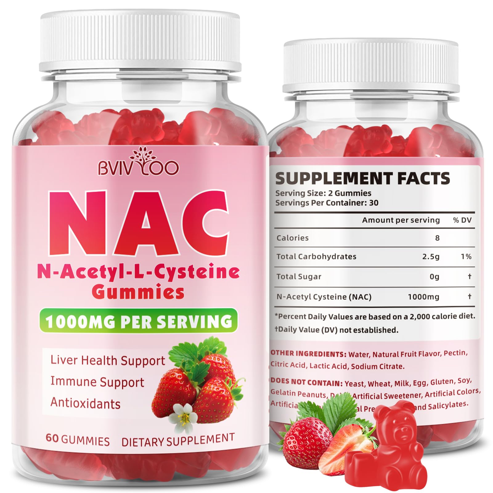 BVIVLOO Sugar-Free 1000mg NAC Gummies, 60 Gummies