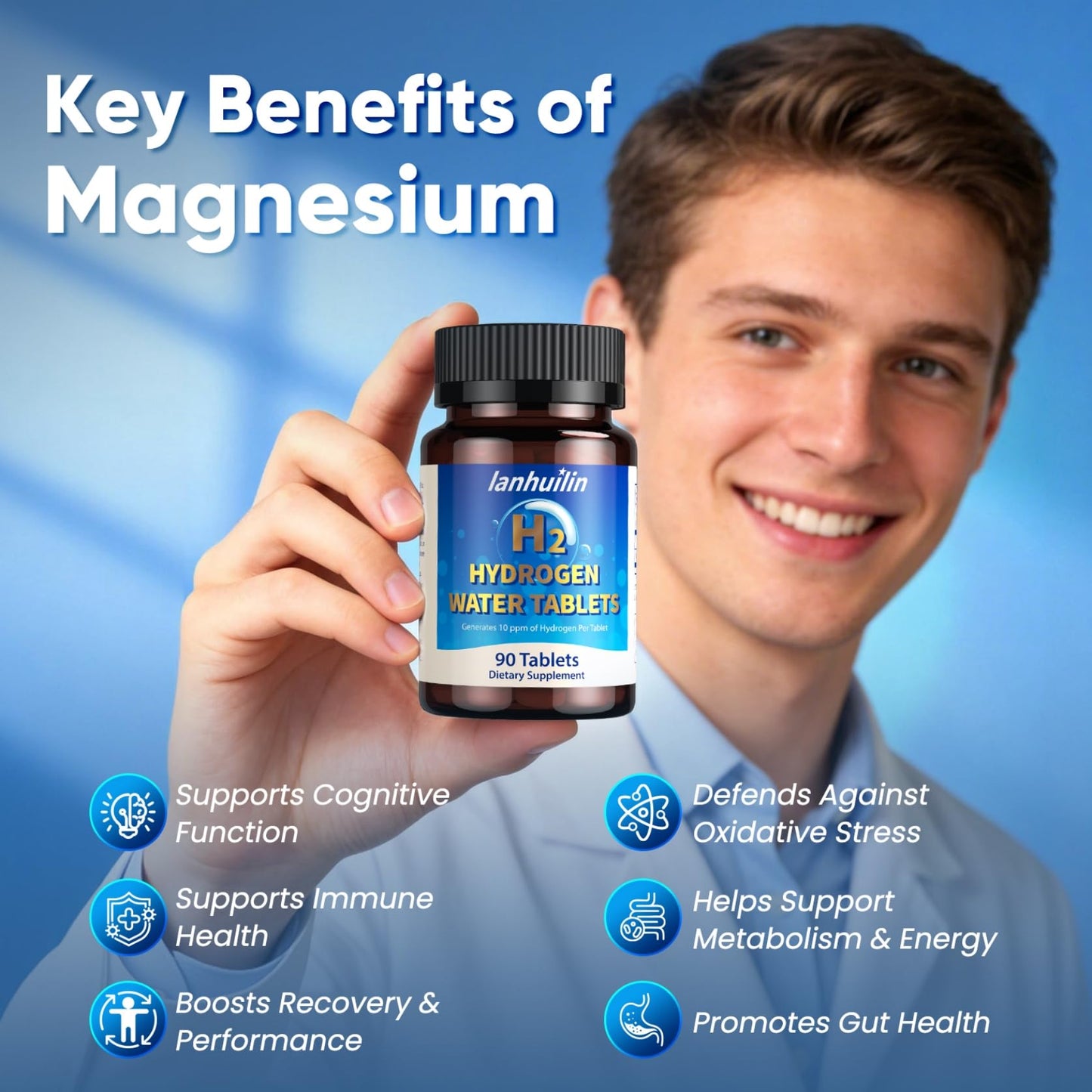 Lanhuilin Hydrogen Water Tablets with 150 mg Magnesium, 90 Count