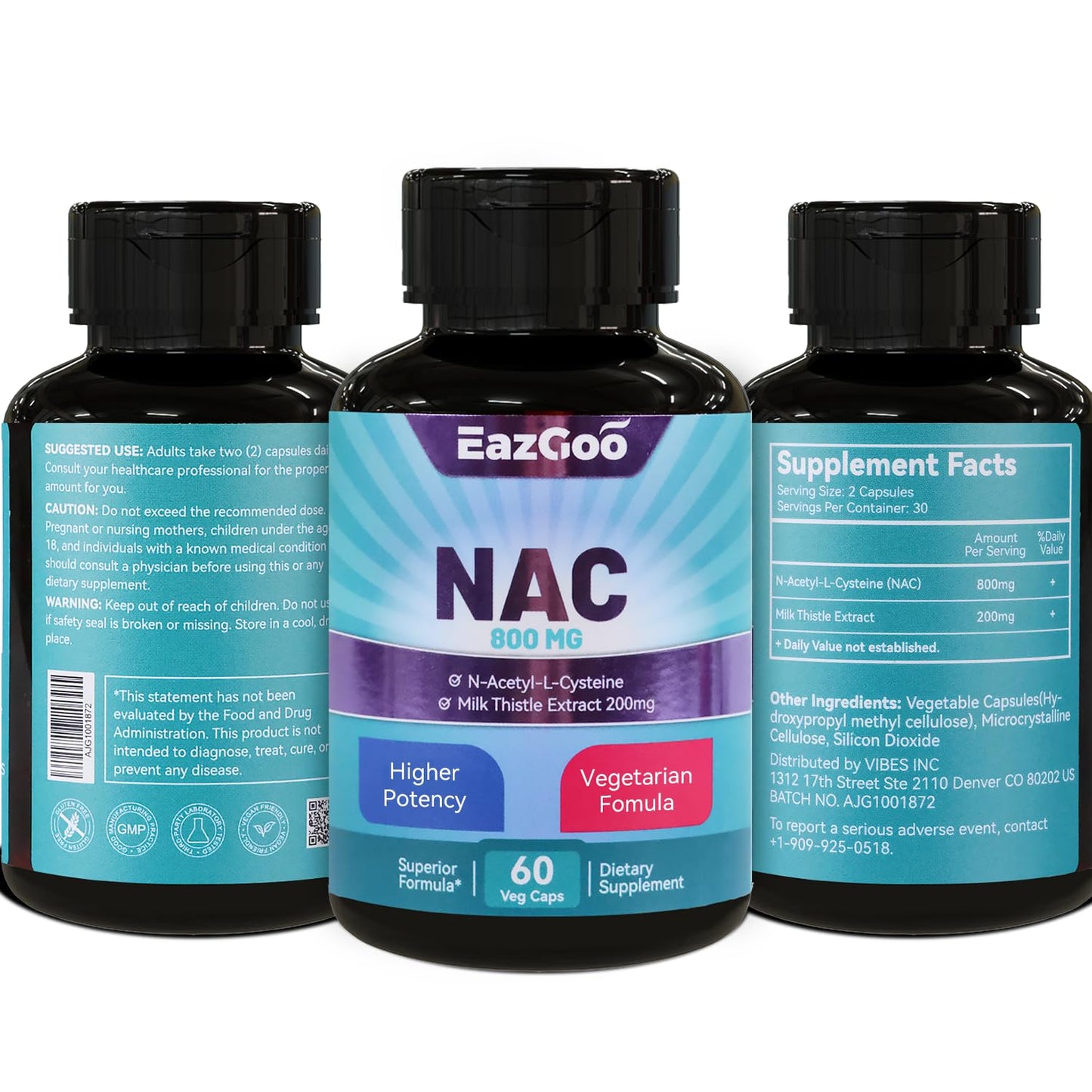 EAZGOO N-Acetyl Cysteine 800mg Capsules, 60 Count
