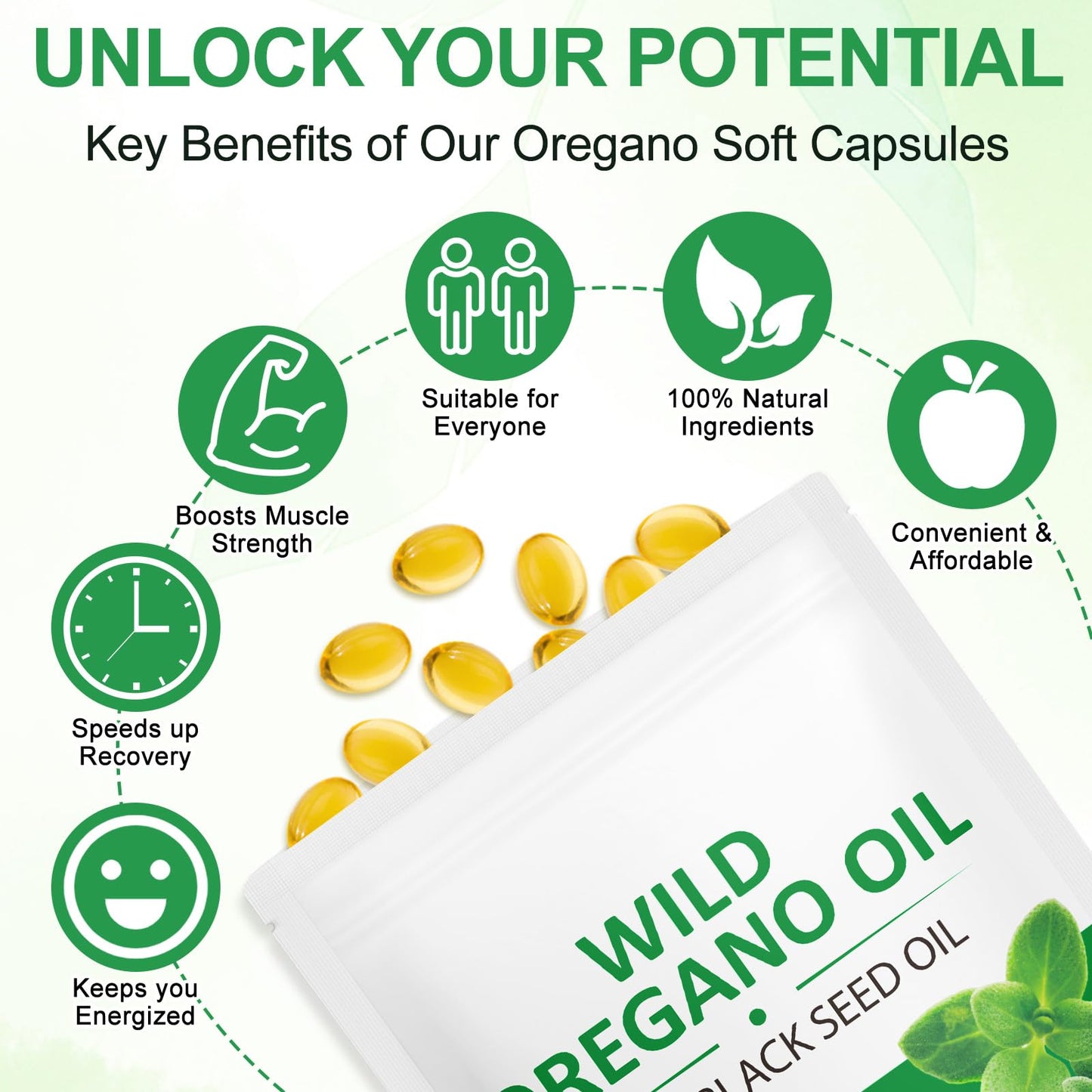 WHLH & WELL-BEING Oil of Oregano with Black Seed Oil Capsules, Non-GMO, Gluten Free, 240 Capsules