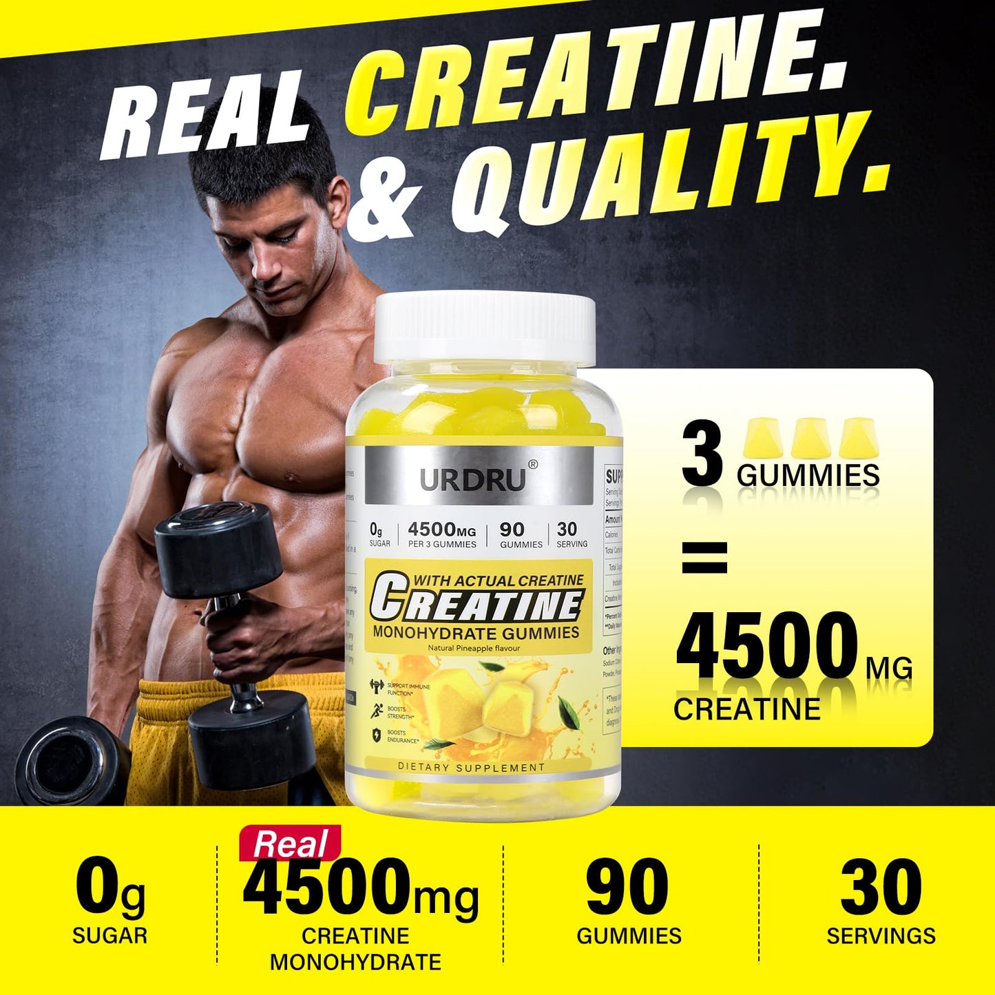 URDRU Creatine Gummies 90 Count (Pack of 2)