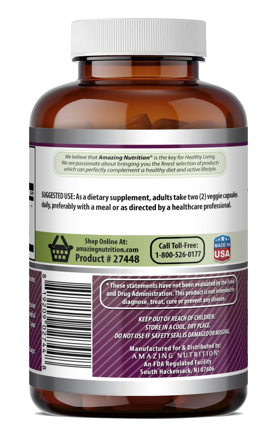 Amazing Nutrition Grape Seed 800 Mg Standardized 20:1 Extract Capsules 240 Count