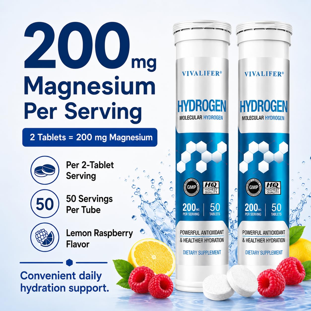 CORELIX Hydrogen Water Tablets with Magnesium, Lemon Raspberry, 100 Count