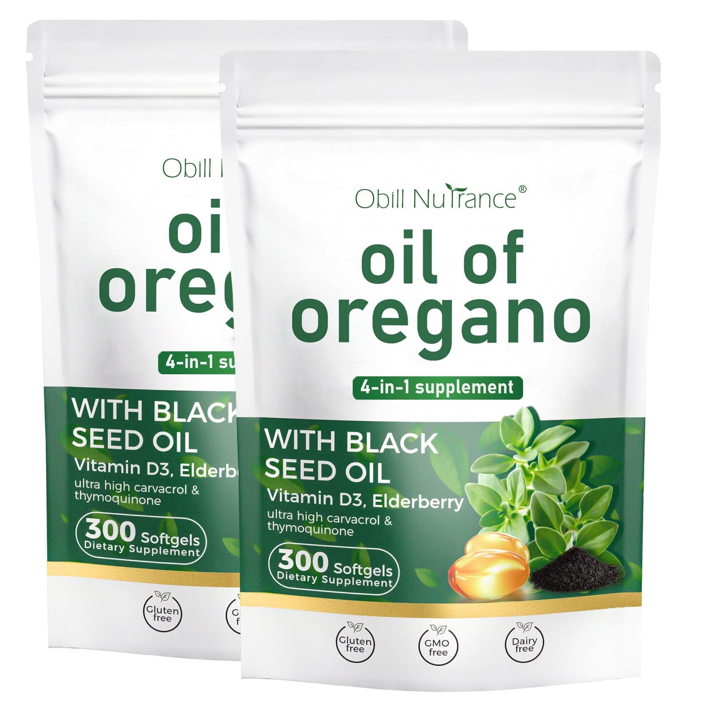 Obill NuTrance Oil of Oregano with Black Seed Oil Softgels, 600 Count