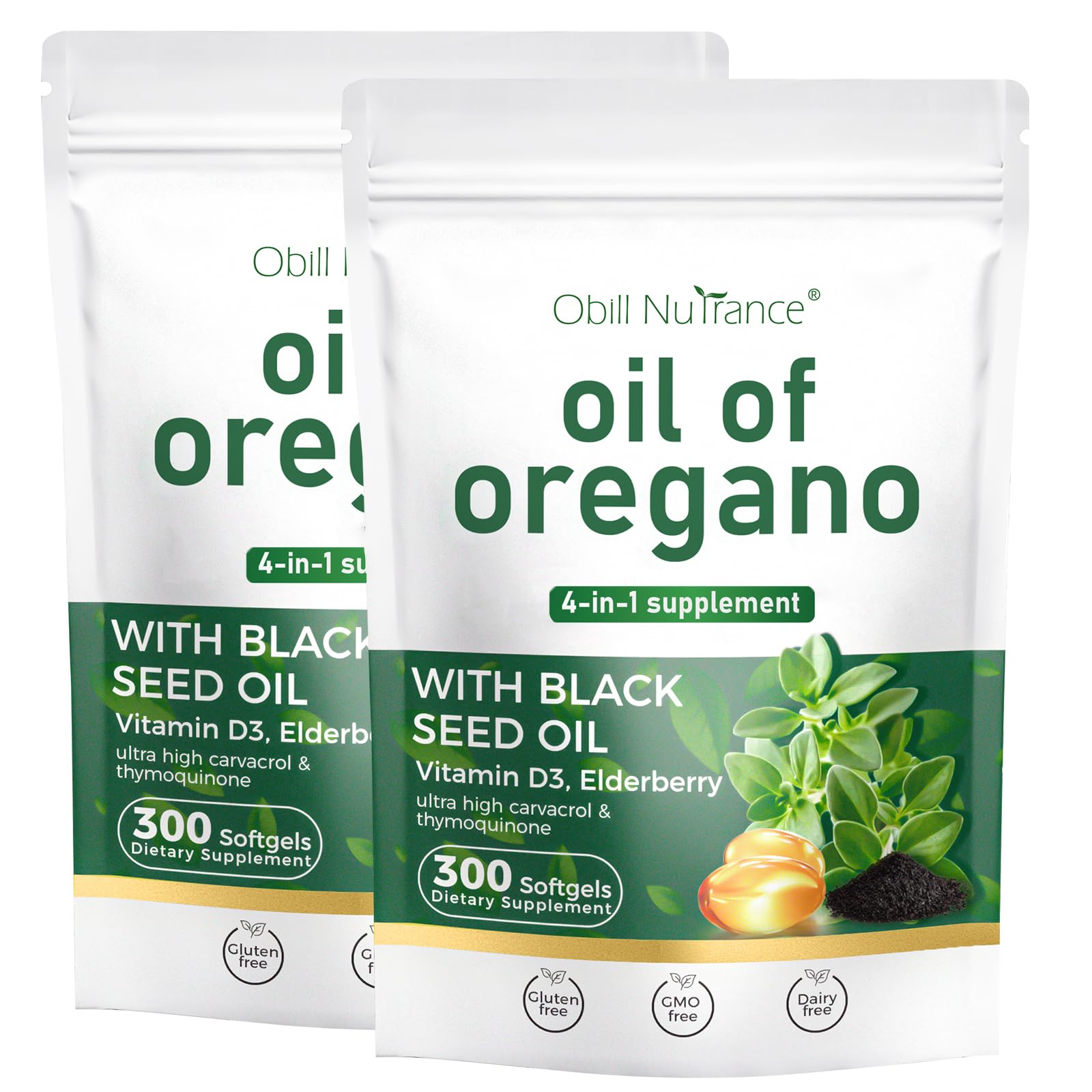 Obill NuTrance Oil of Oregano with Black Seed Oil Softgels, 600 Count