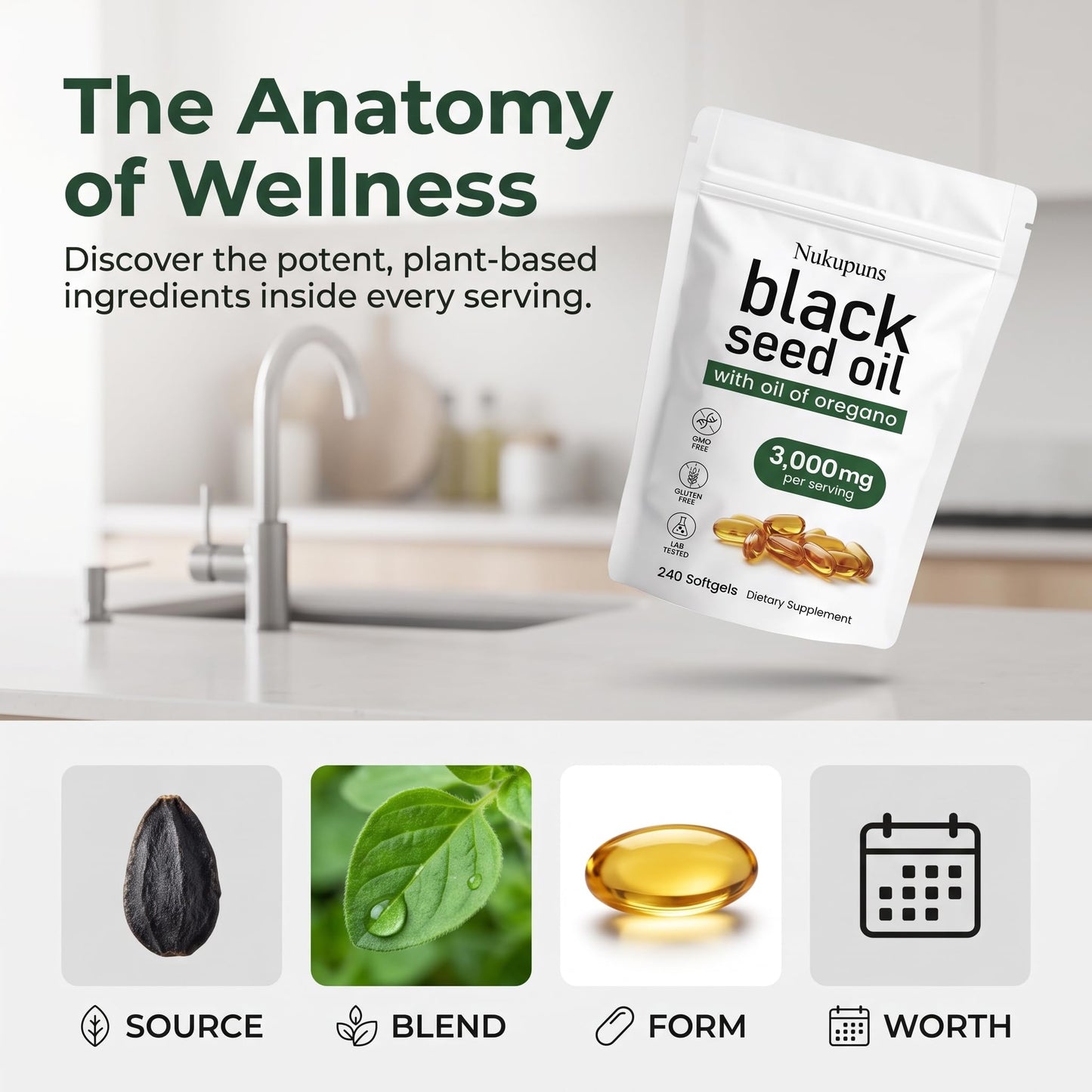 Nukupuns Ethiopian Black Seed Oil Softgels 240 Softgels