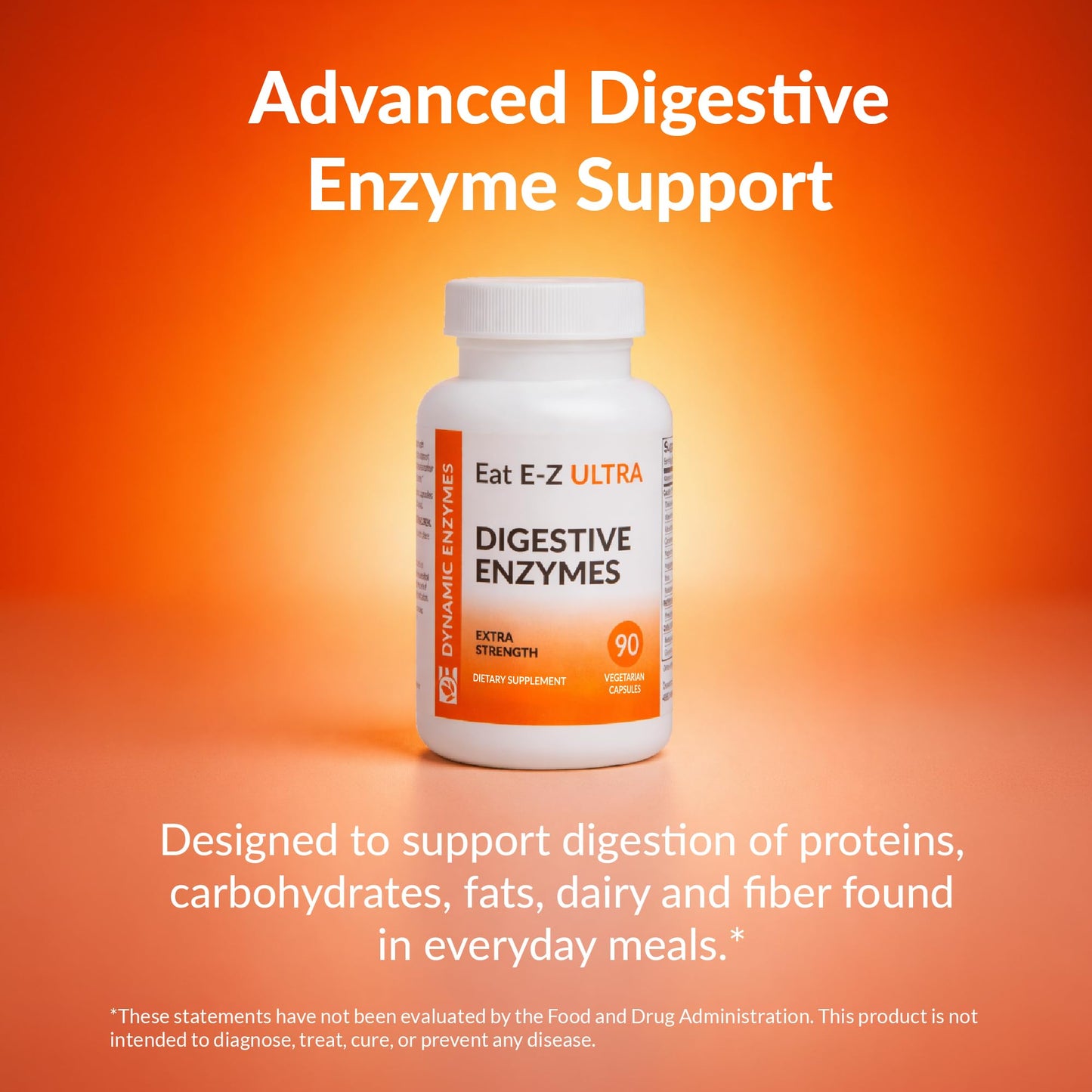 Dynamic Enzymes Eat E-Z Ultra Advanced Digestive Enzyme Supplement 90 Vegetarian Capsules