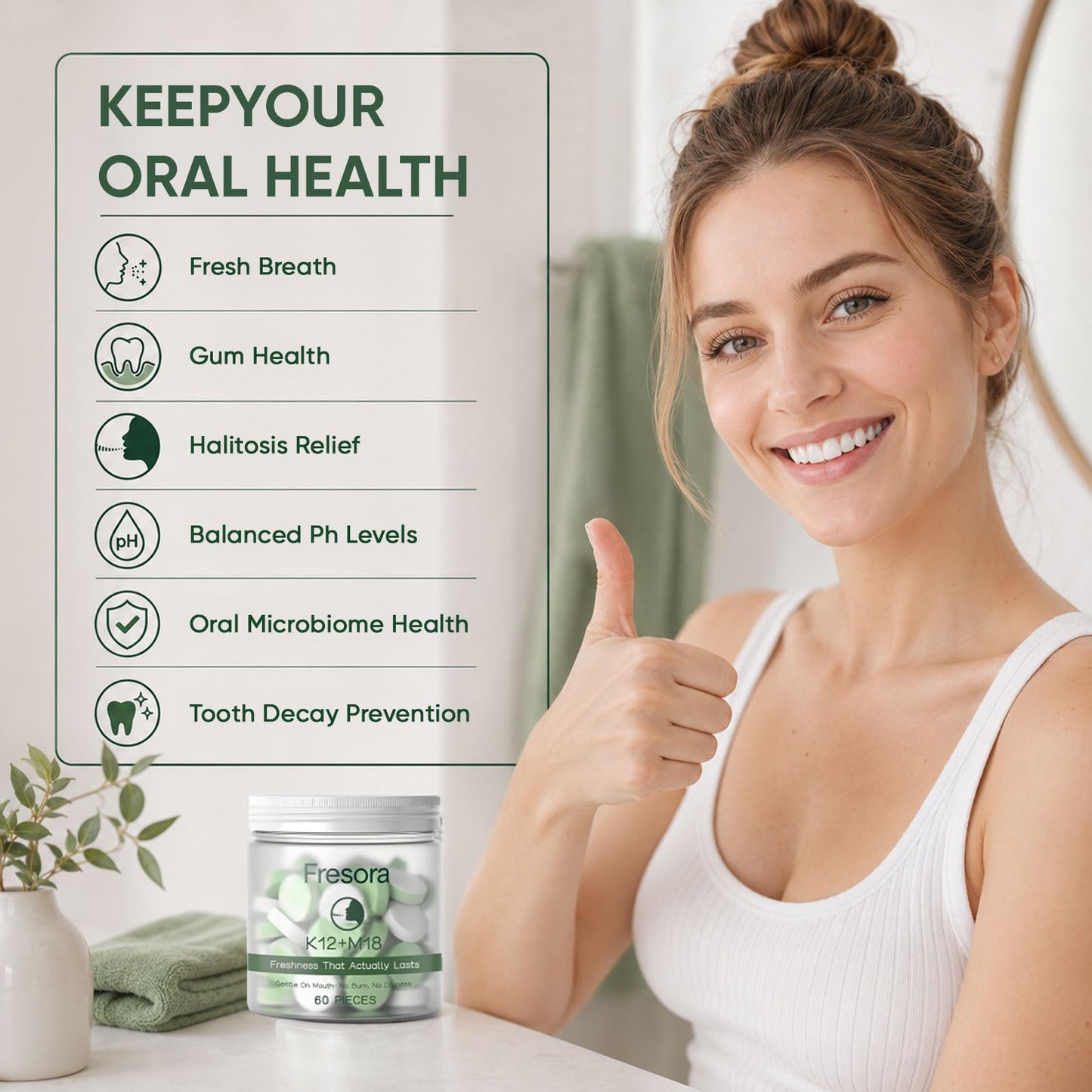 FRESORA Oral Probiotics with K12 & M18 Tablet, 60 Count